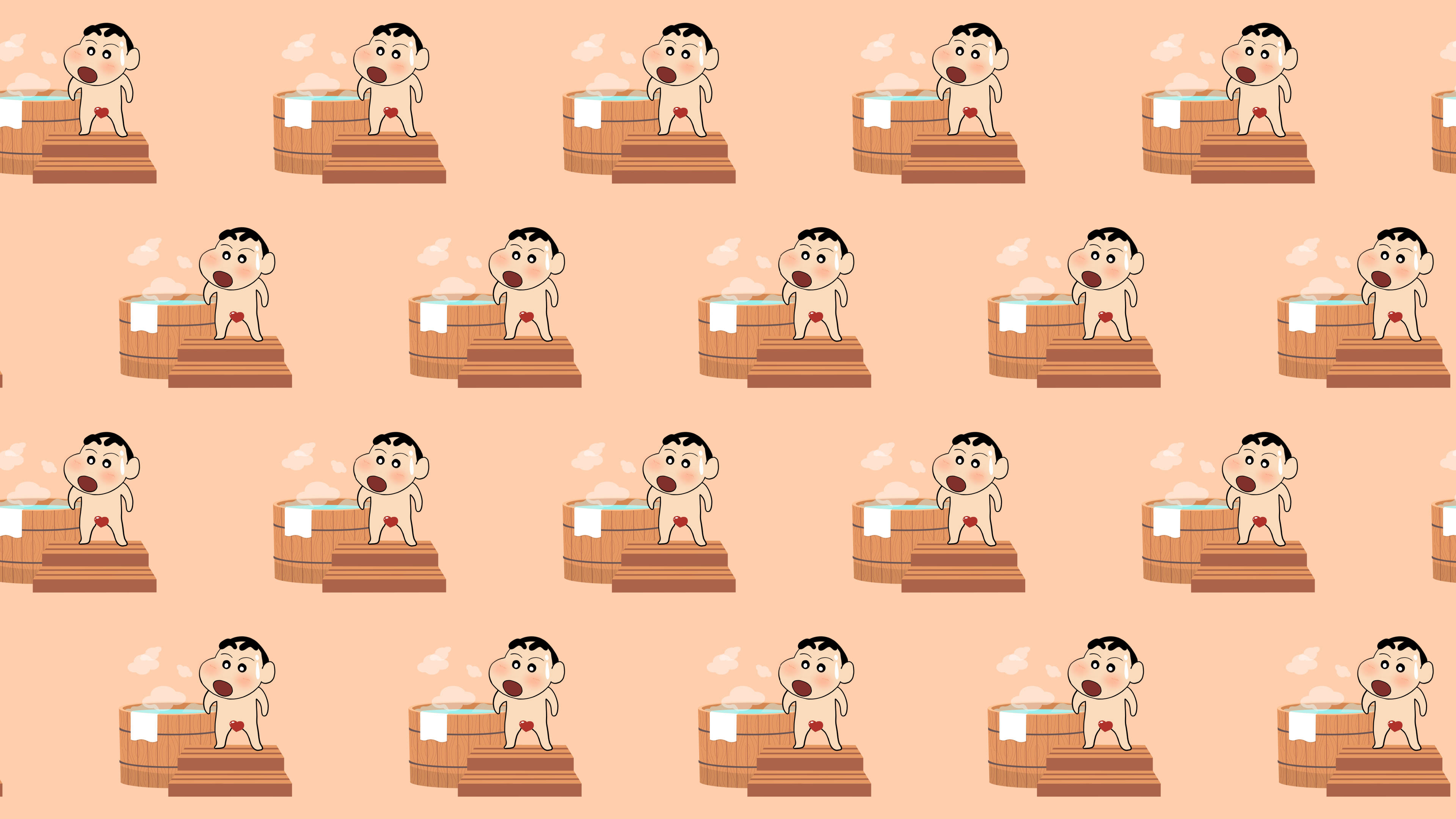 Shin Chan, cartoon boy, wooden hot tub, 4K Desktop Wallpaper