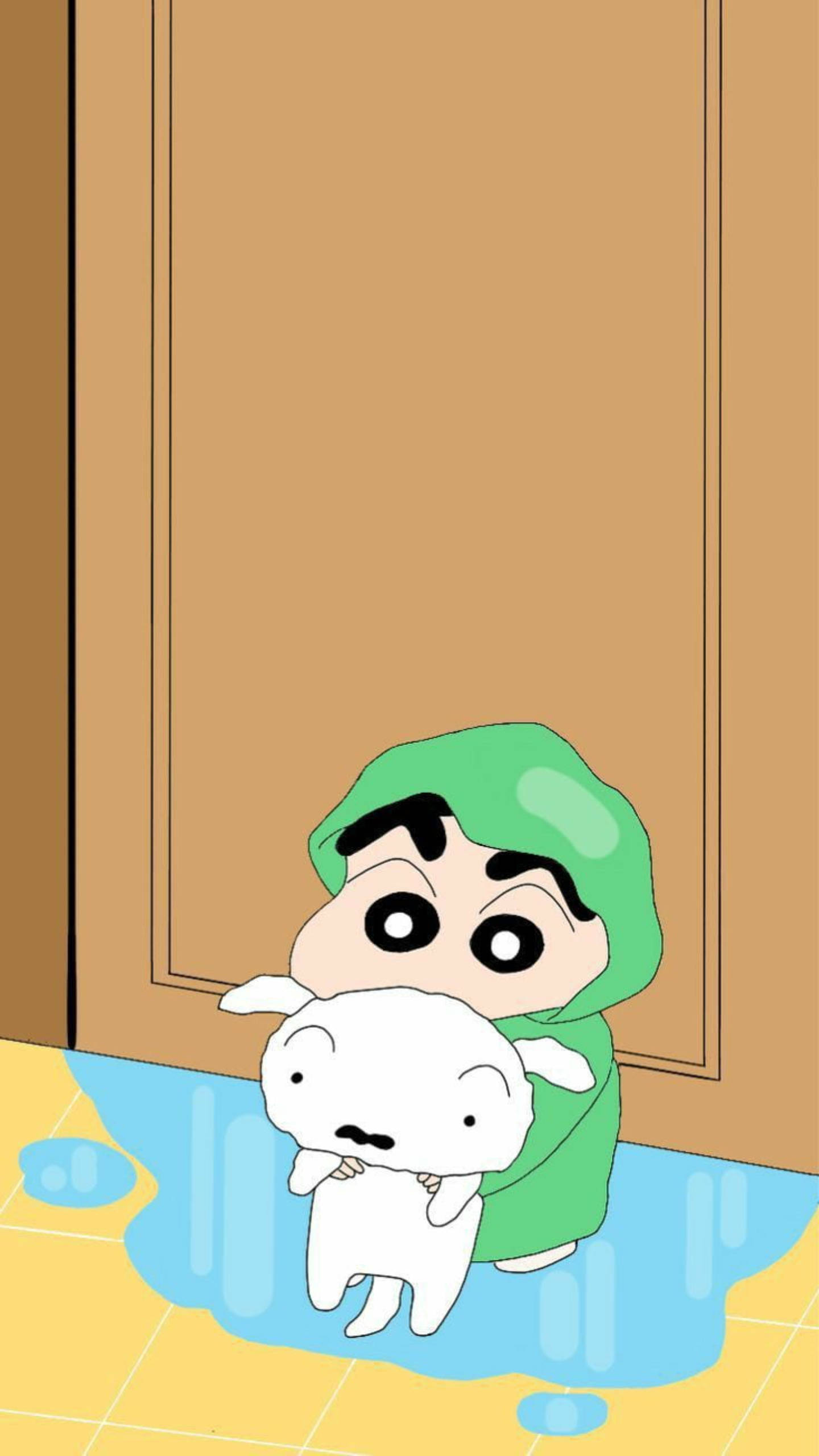 Shin Chan, green raincoat, white plush toy, 2K Phone Wallpaper