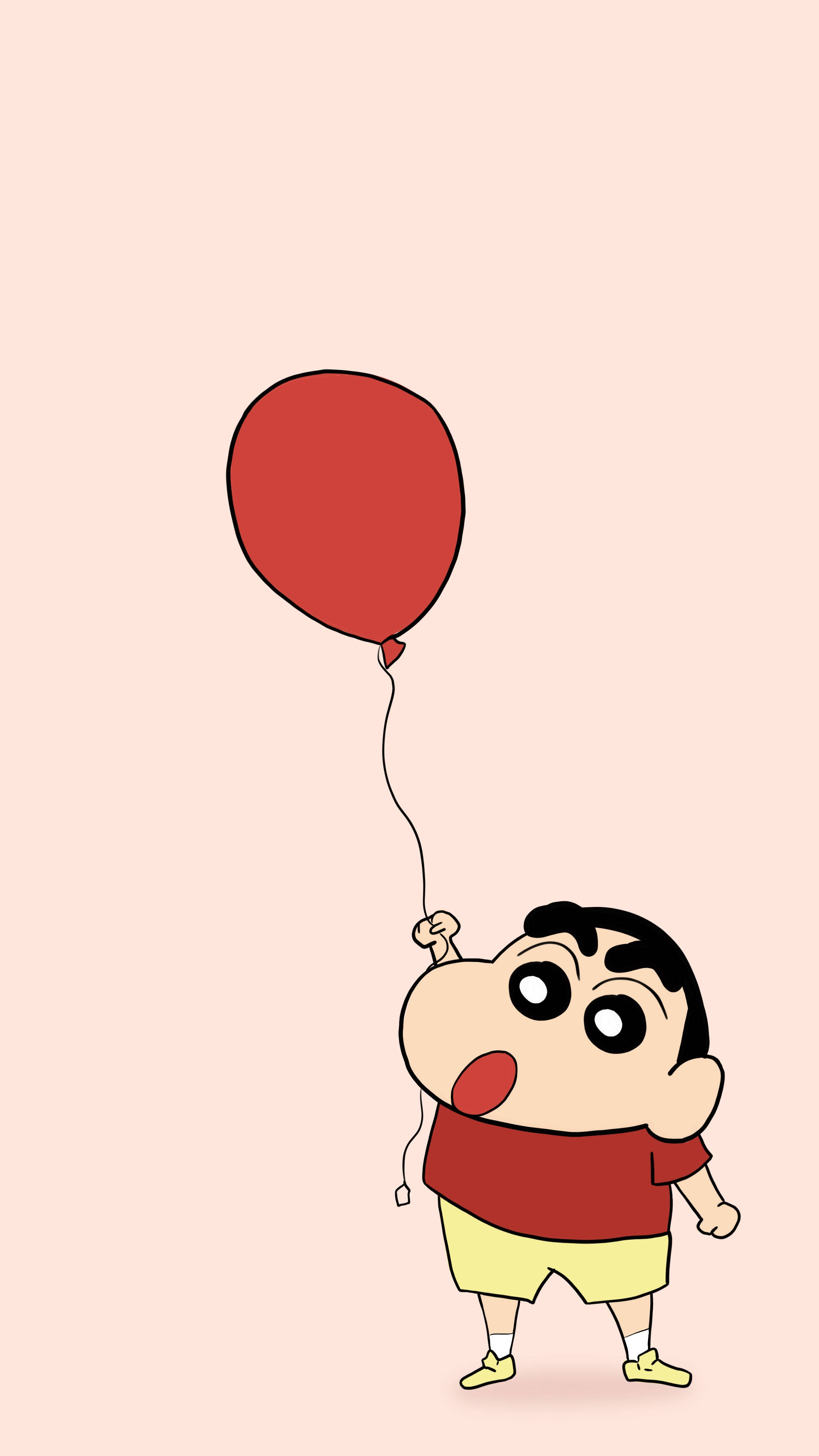 Shin Chan Cartoon, red balloon, big eyes, 4K Phone Wallpaper