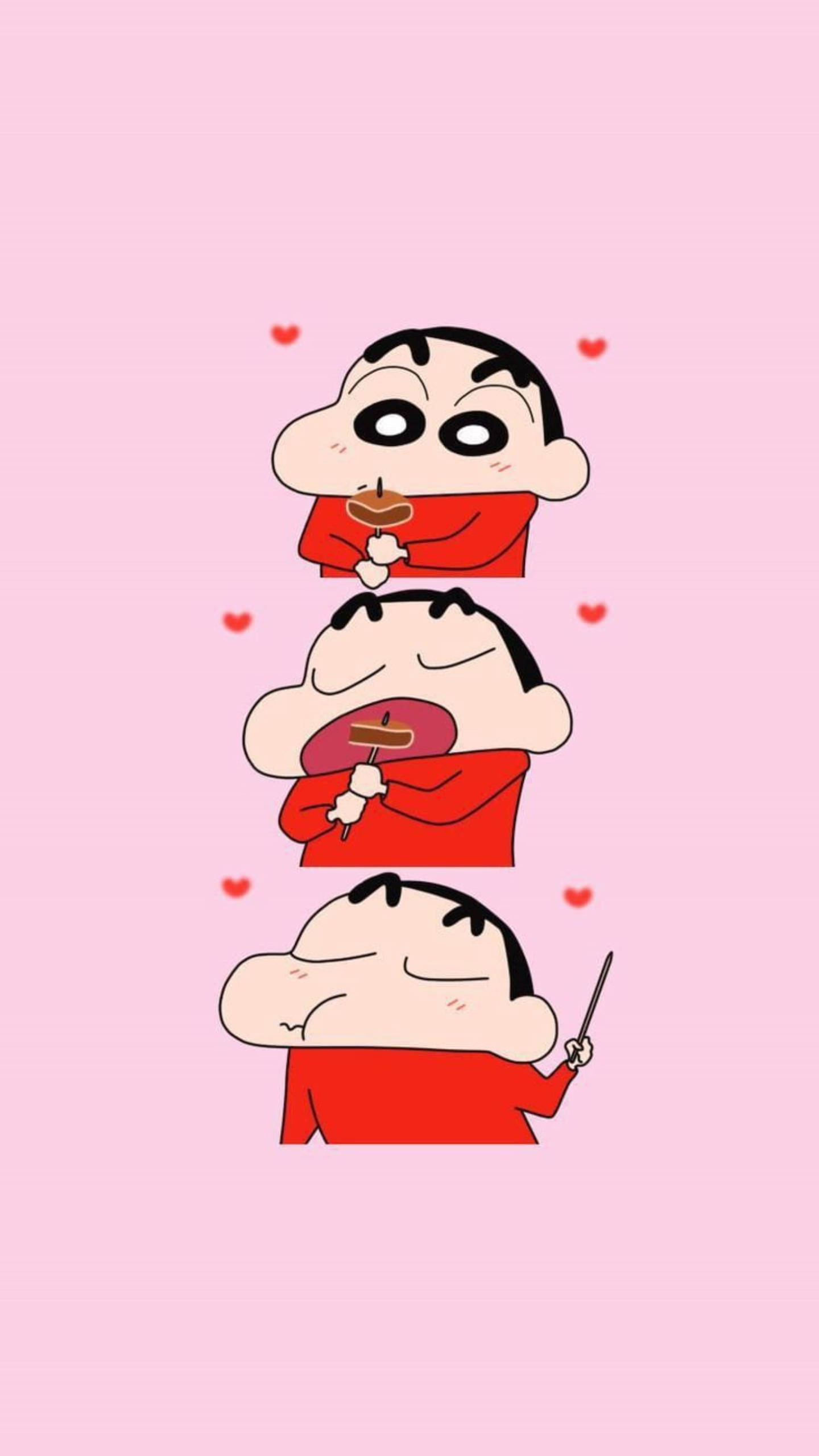Shin Chan, red shirts, pink background, 2K Phone Wallpaper