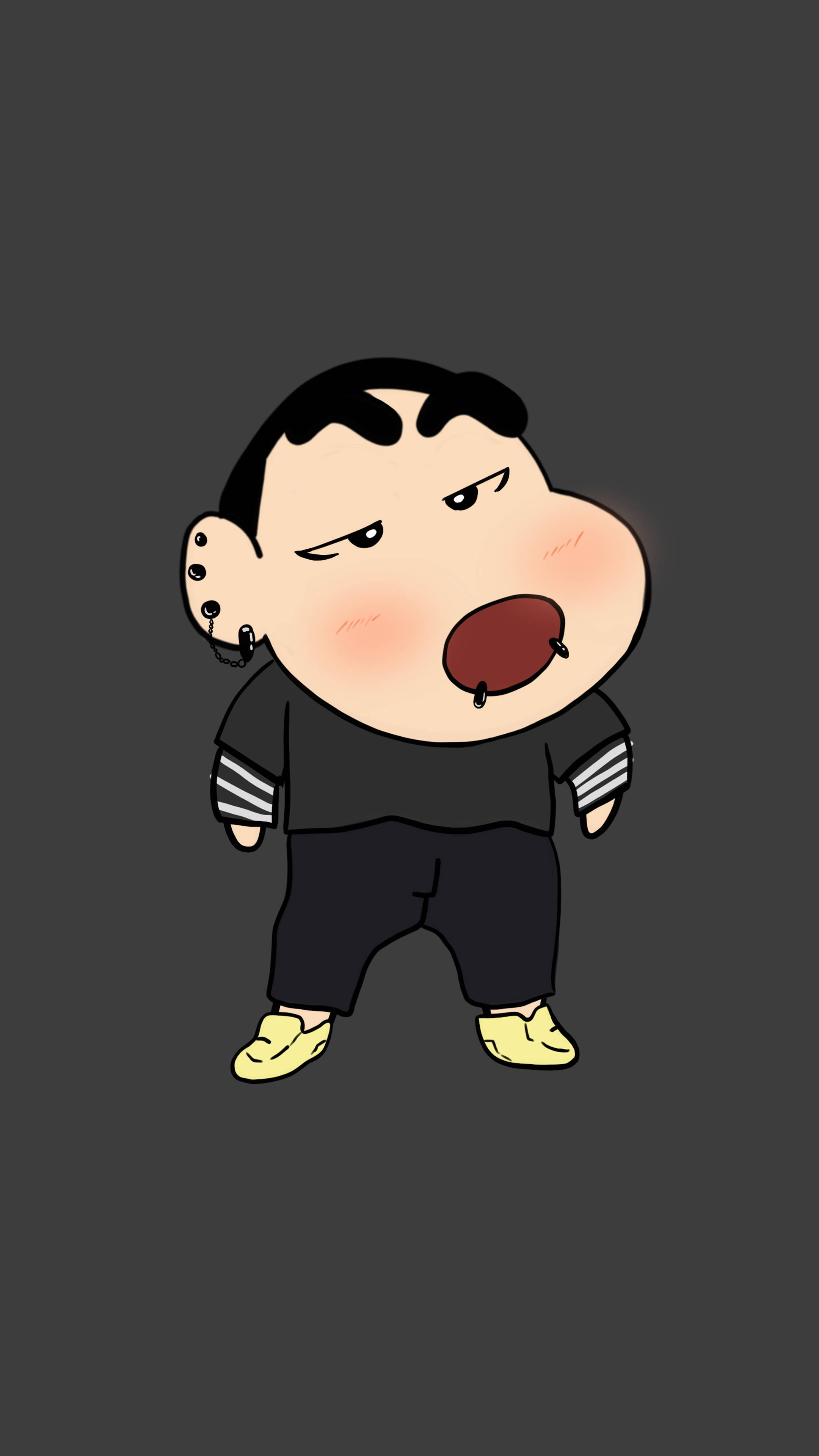 Shin Chan, cartoon boy, multiple piercings, 4K Phone Wallpaper