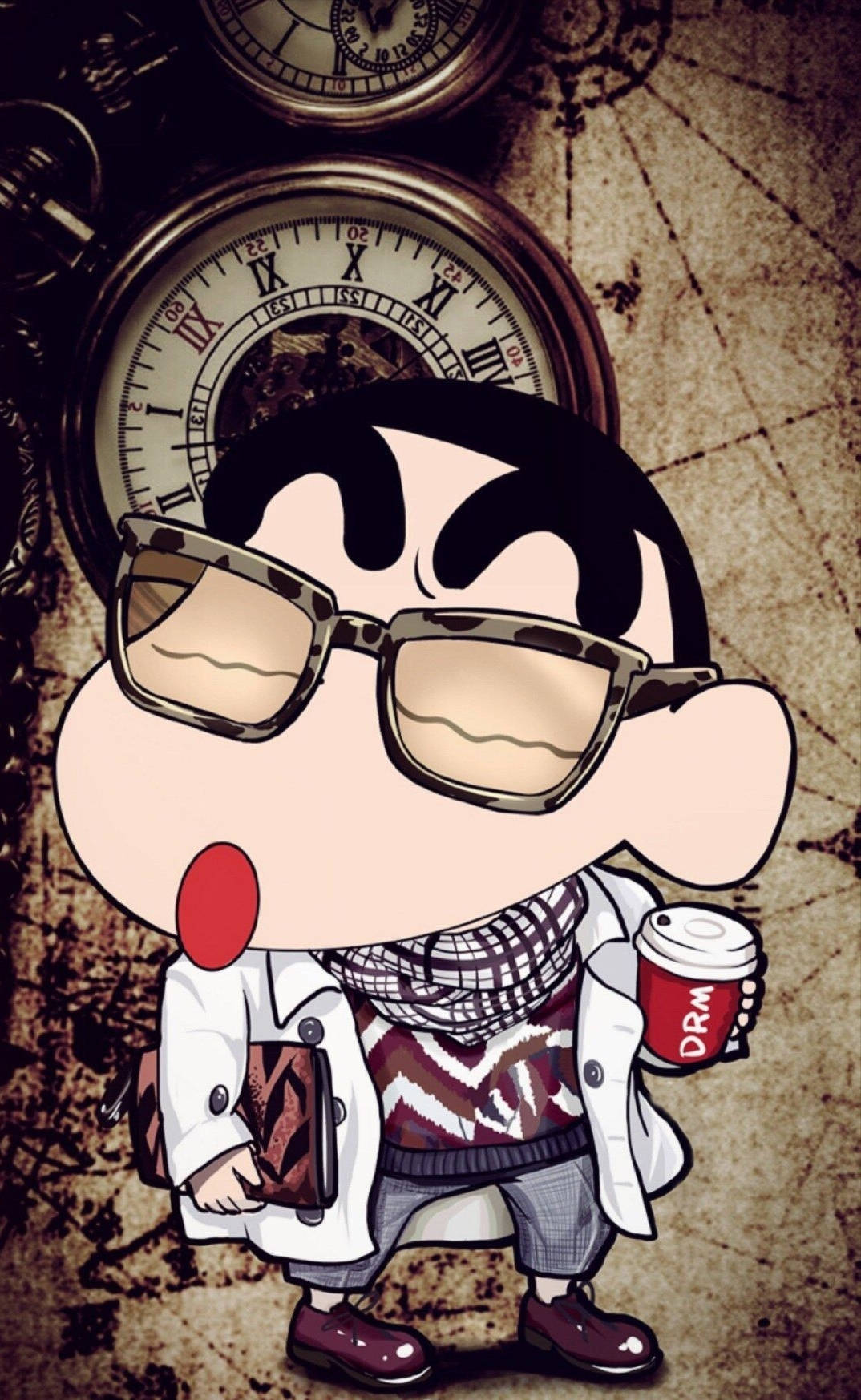 Shin Chan, glasses, coffee cup, HD Phone Wallpaper