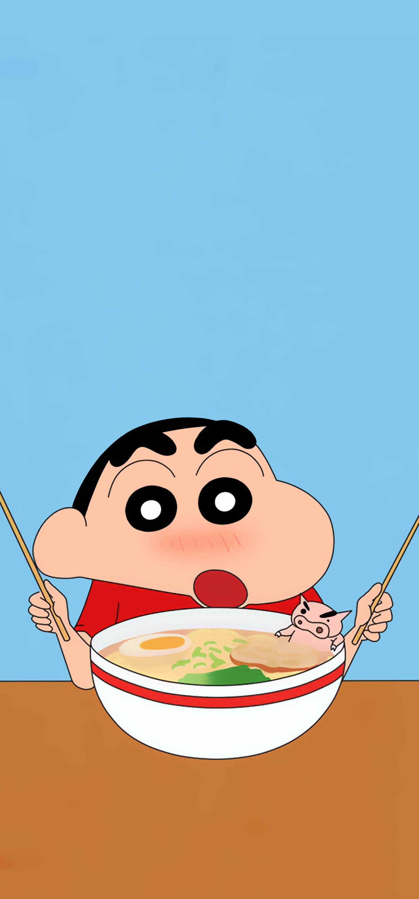 Shin Chan, iPhone, eating ramen, 2K Phone Wallpaper