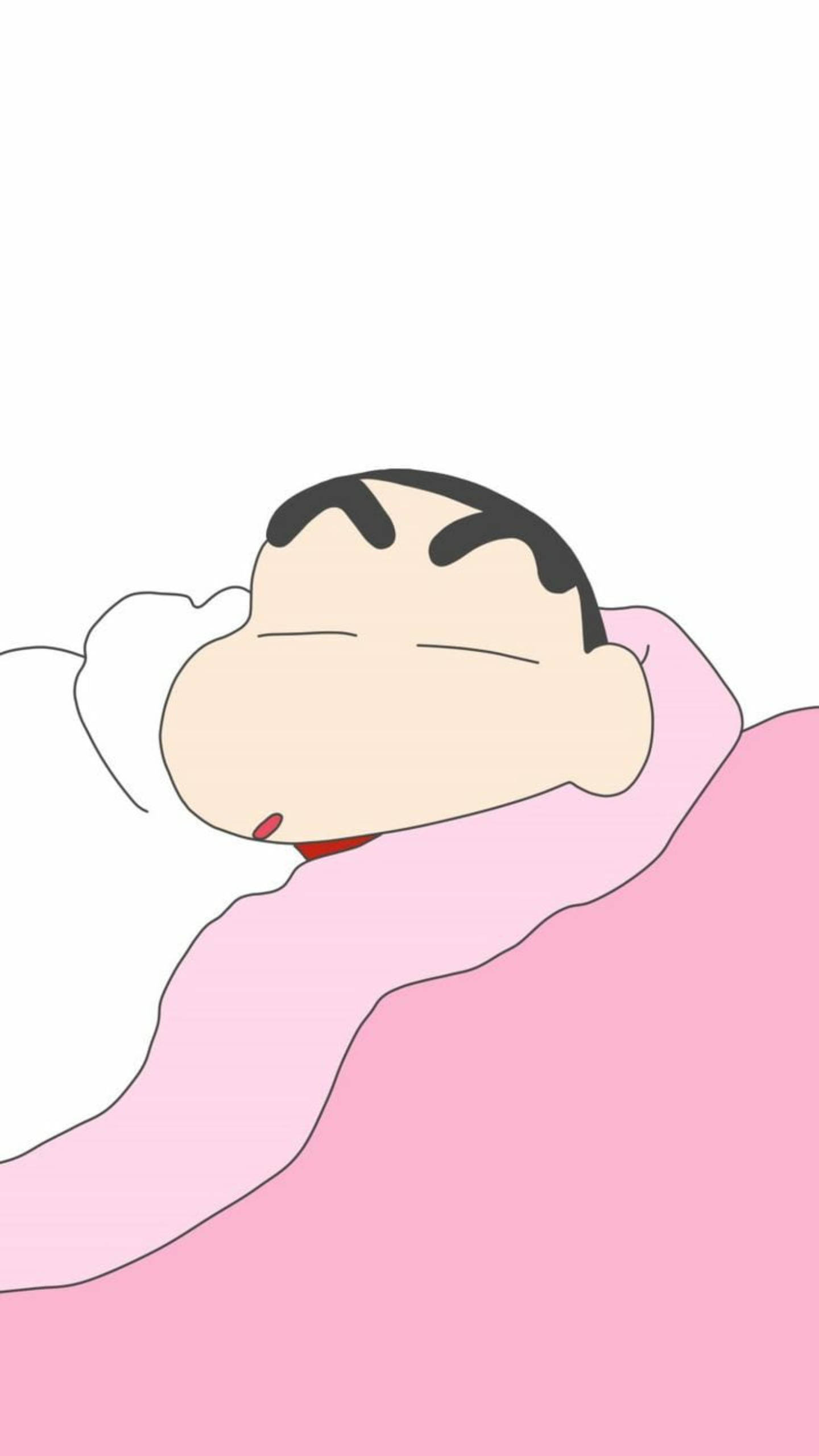 Shin Chan, black hair, pink blanket, 2K Phone Wallpaper