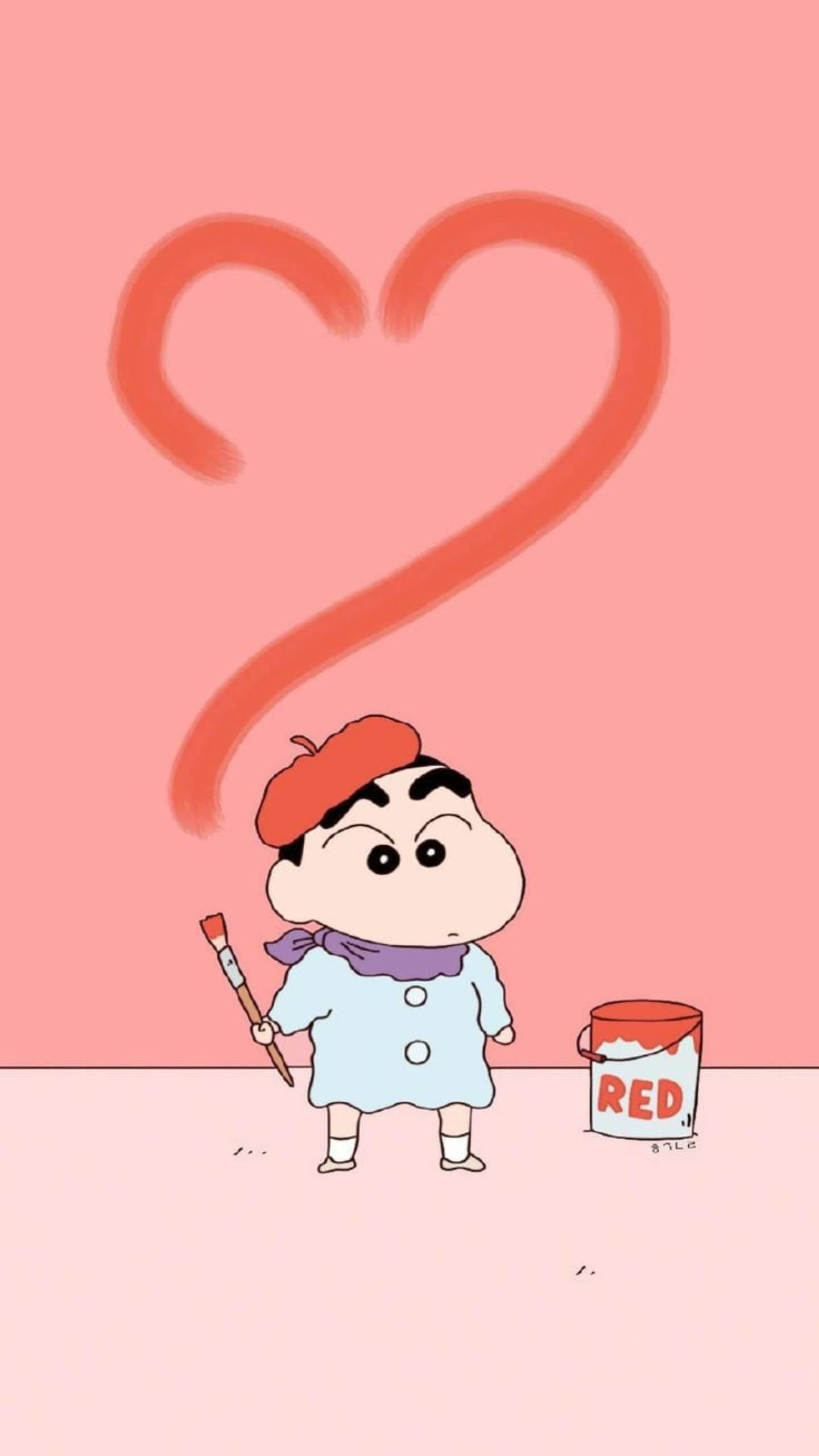 Shin Chan, beret, painter's outfit, 2K Phone Wallpaper