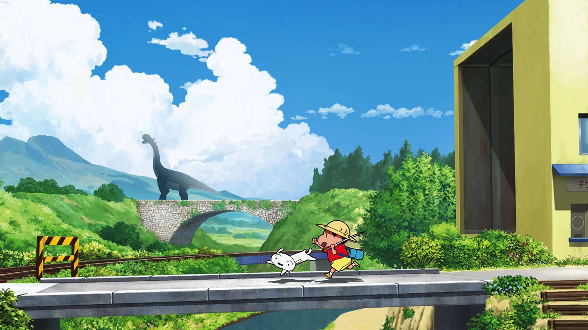 Shin Chan, yellow hat, white dog, Full HD Desktop Wallpaper