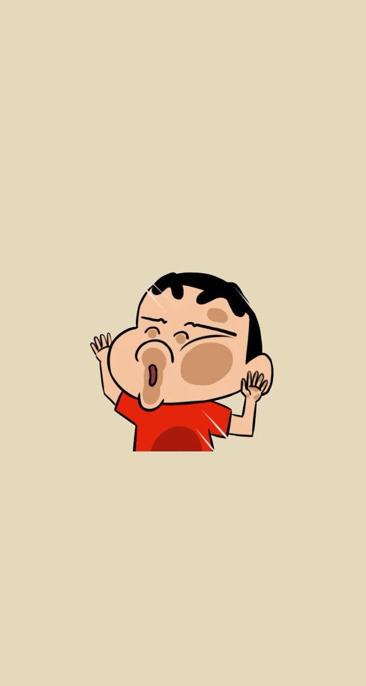 Shin Chan, red shirt, beige background, HD Phone Wallpaper