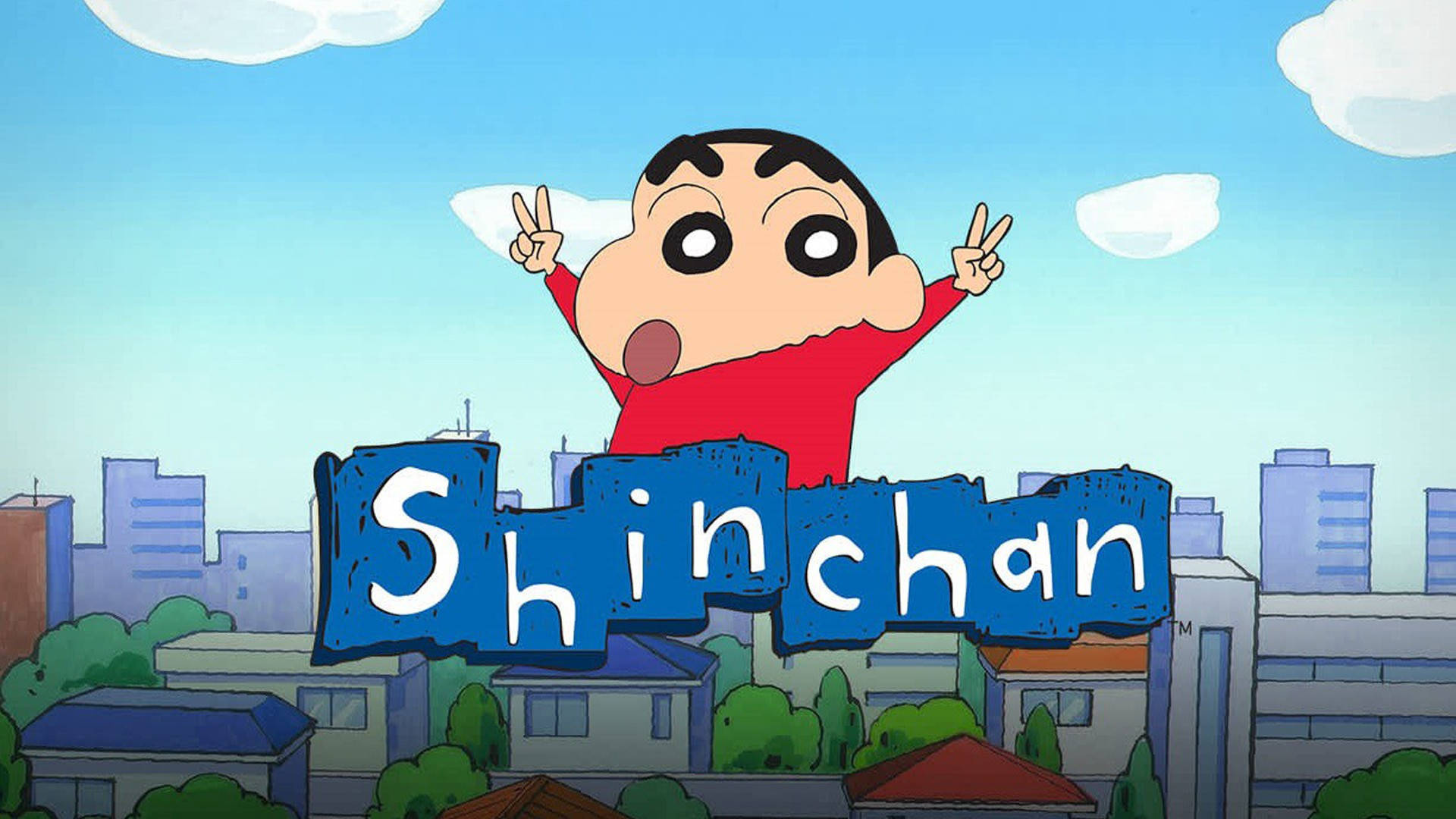 Shin Chan, red shirt, peace signs, Full HD Desktop Wallpaper