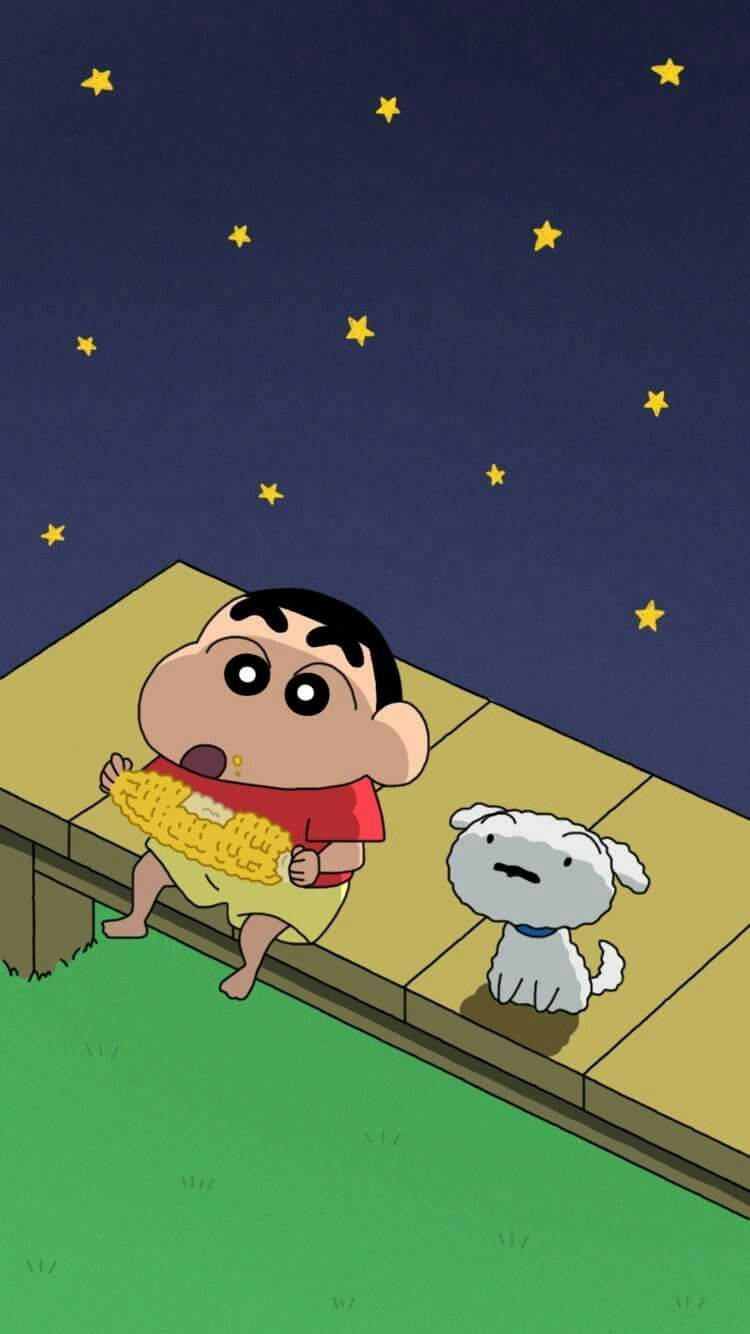 Shin Chan, corn, wooden deck, HD Phone Wallpaper