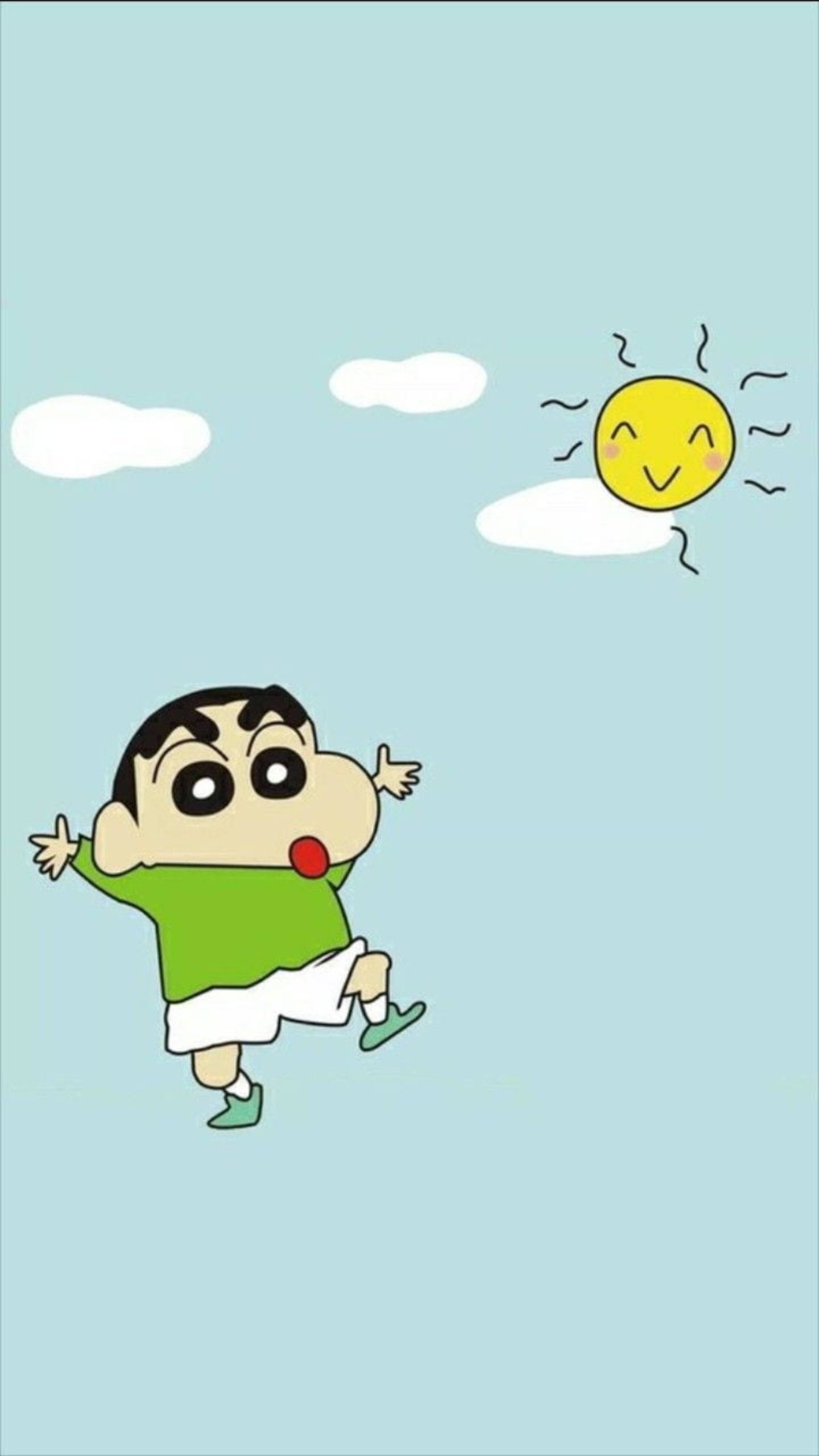 Shin Chan, smiling sun, fluffy clouds, 2K Phone Wallpaper
