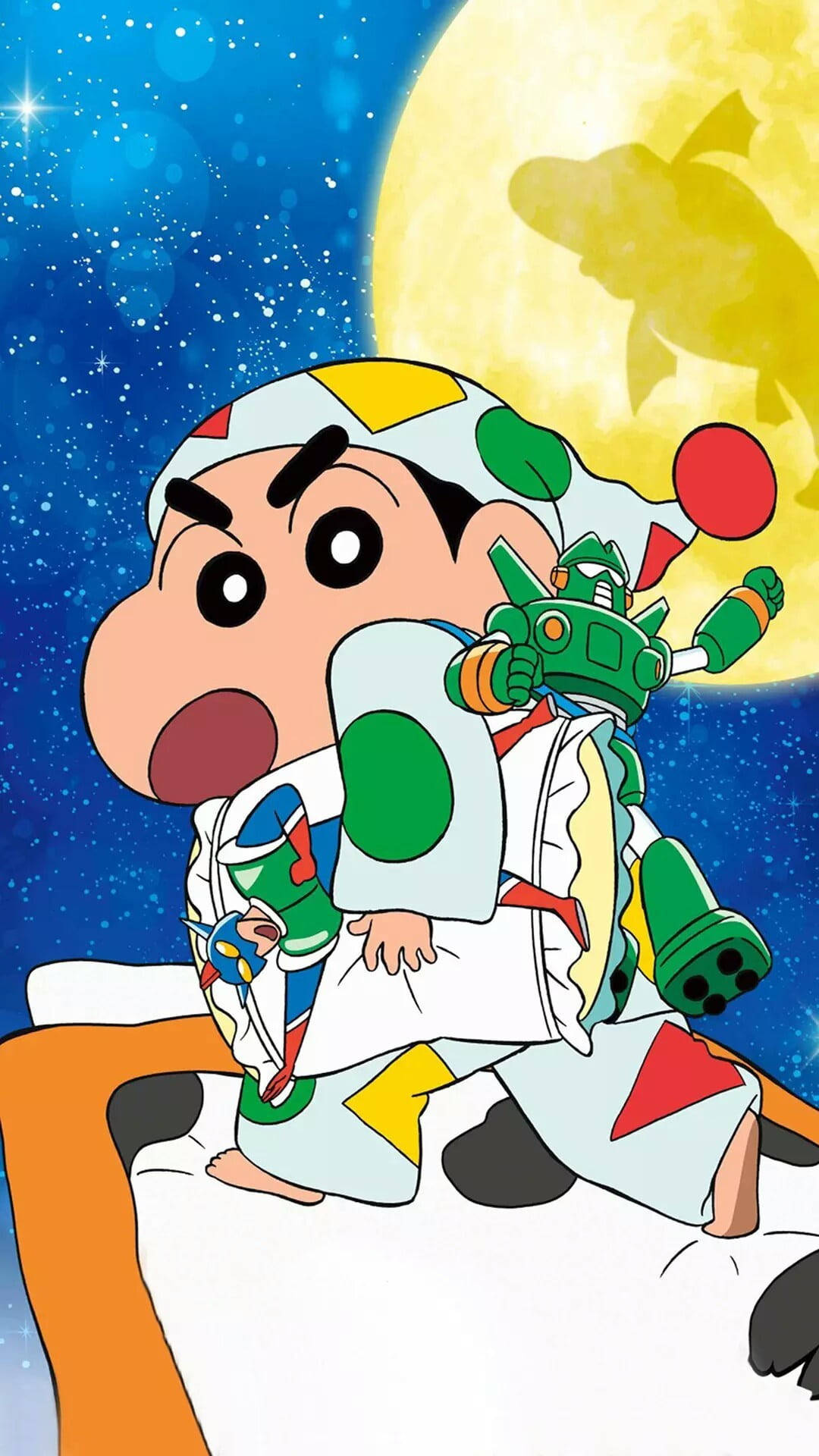 Shin Chan, colorful space suit, bed, Full HD Phone Wallpaper