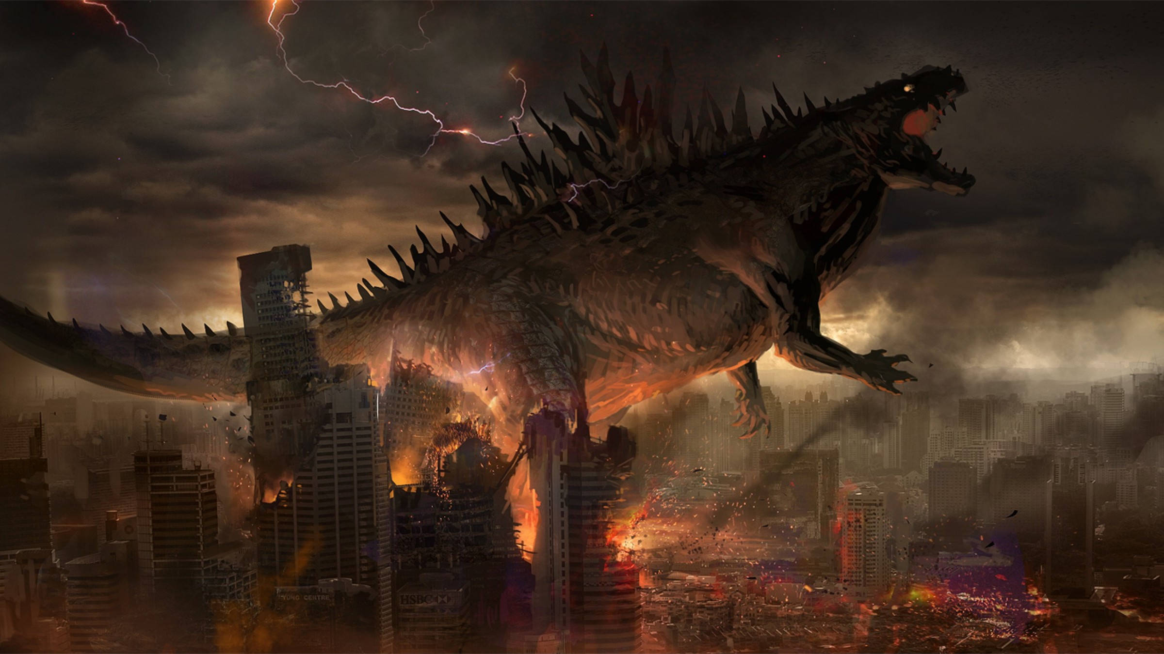 Shin Godzilla, Godzilla, burning cityscape, Full HD Desktop Wallpaper