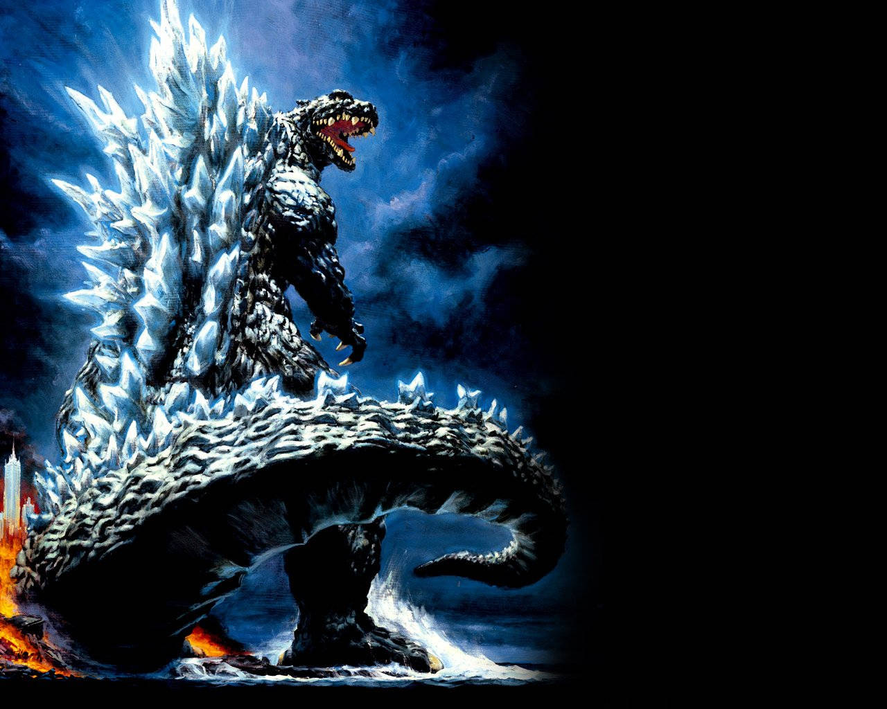 Shin Godzilla, icy spines, crashing waves, HD Desktop Wallpaper