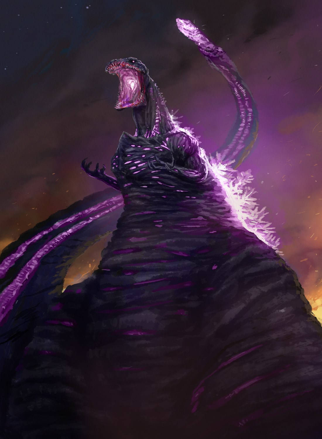 Shin Godzilla, violet atomic breath, dark purple monster, HD Phone Wallpaper