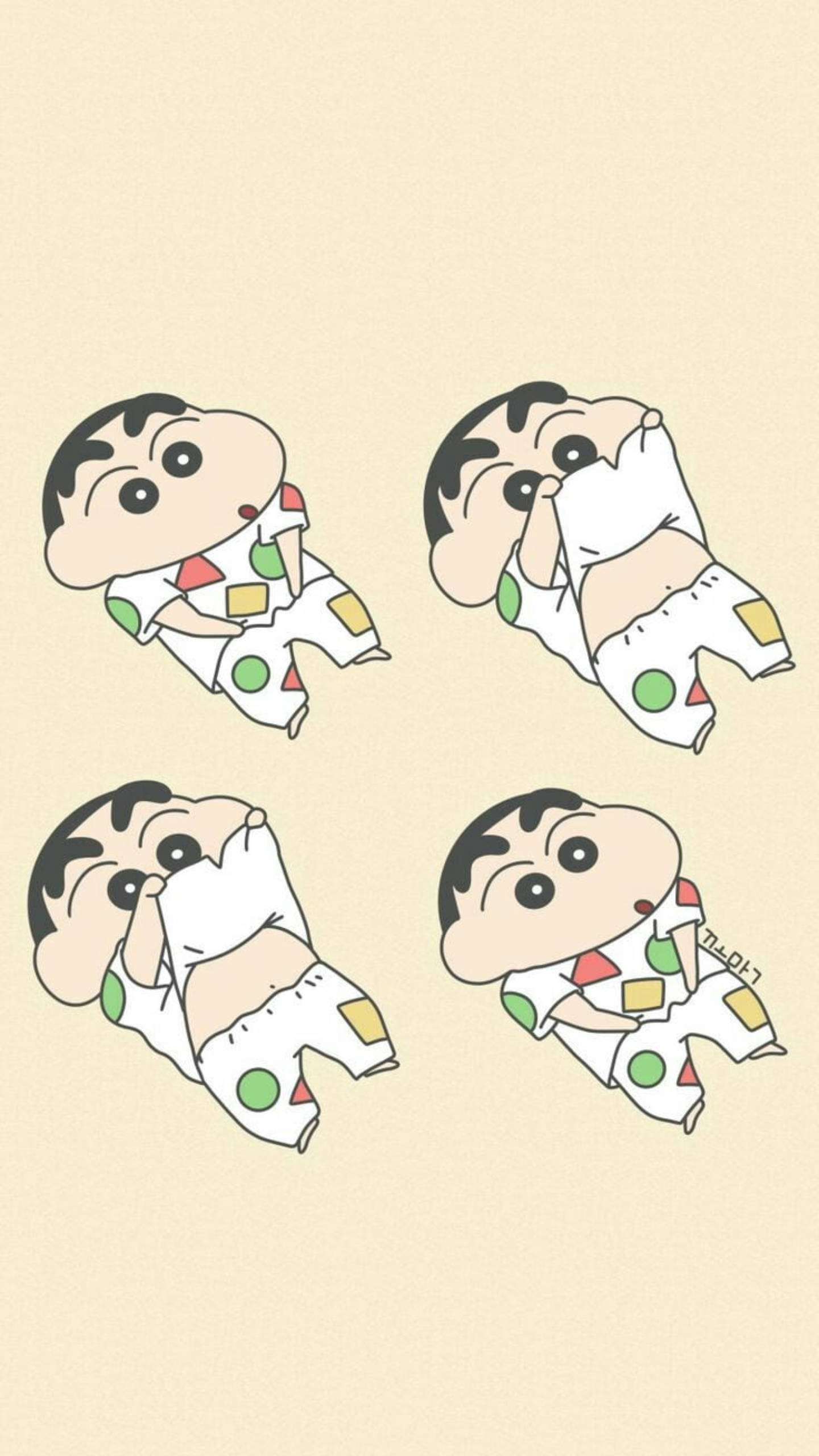 Shinchan Aesthetic, white outfits, colorful patches, 2K Phone Wallpaper