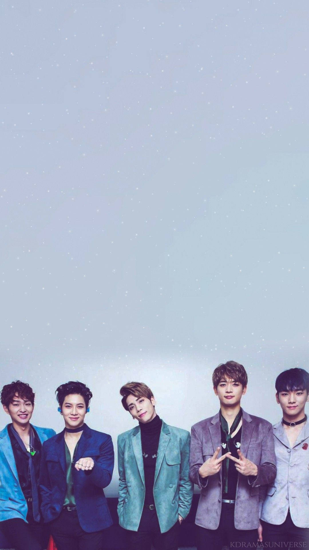 Shinee, colorful blazers, starry light blue background, Full HD Phone Wallpaper