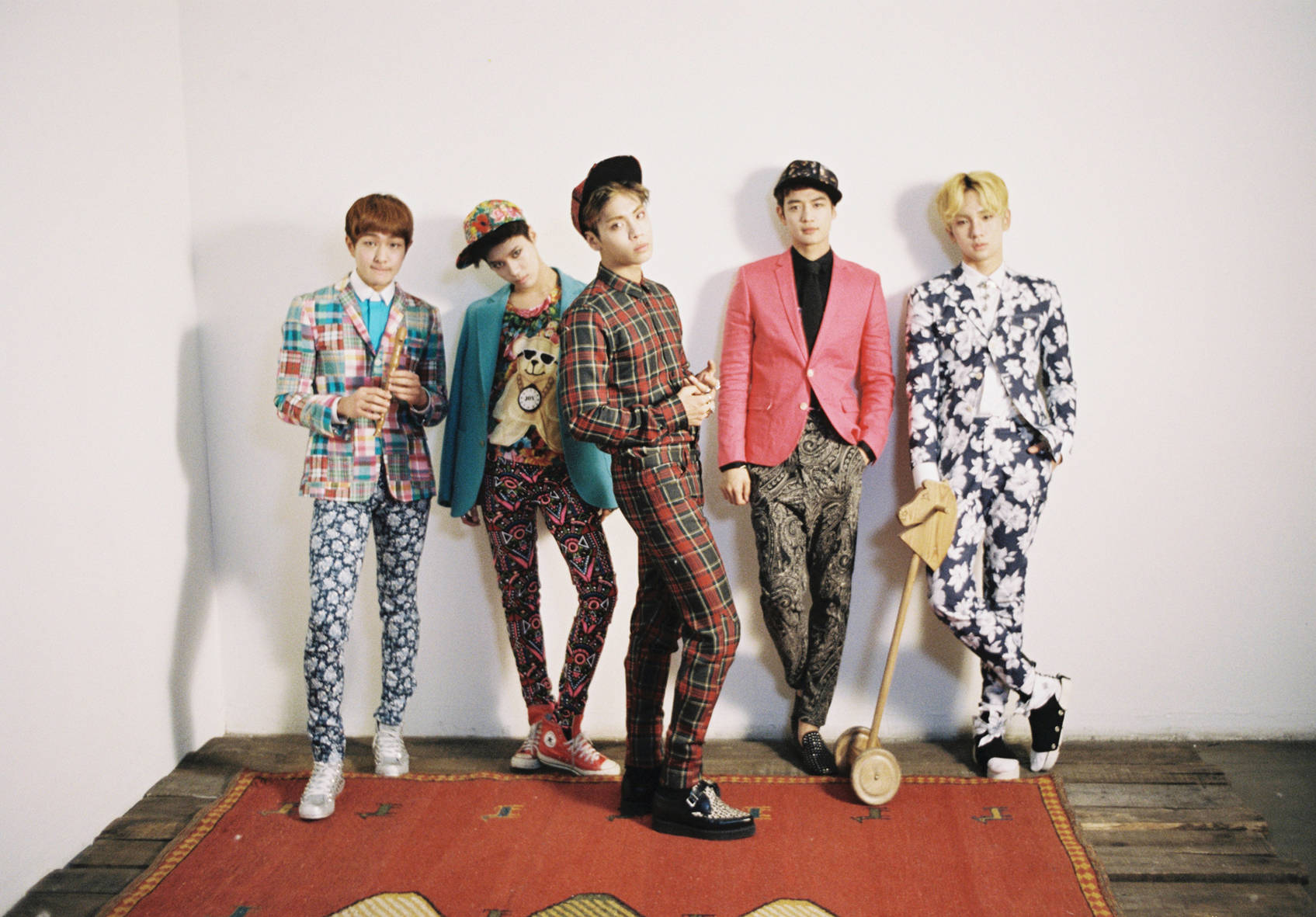Shinee, bold patterned suits, plain white wall, HD Desktop Wallpaper