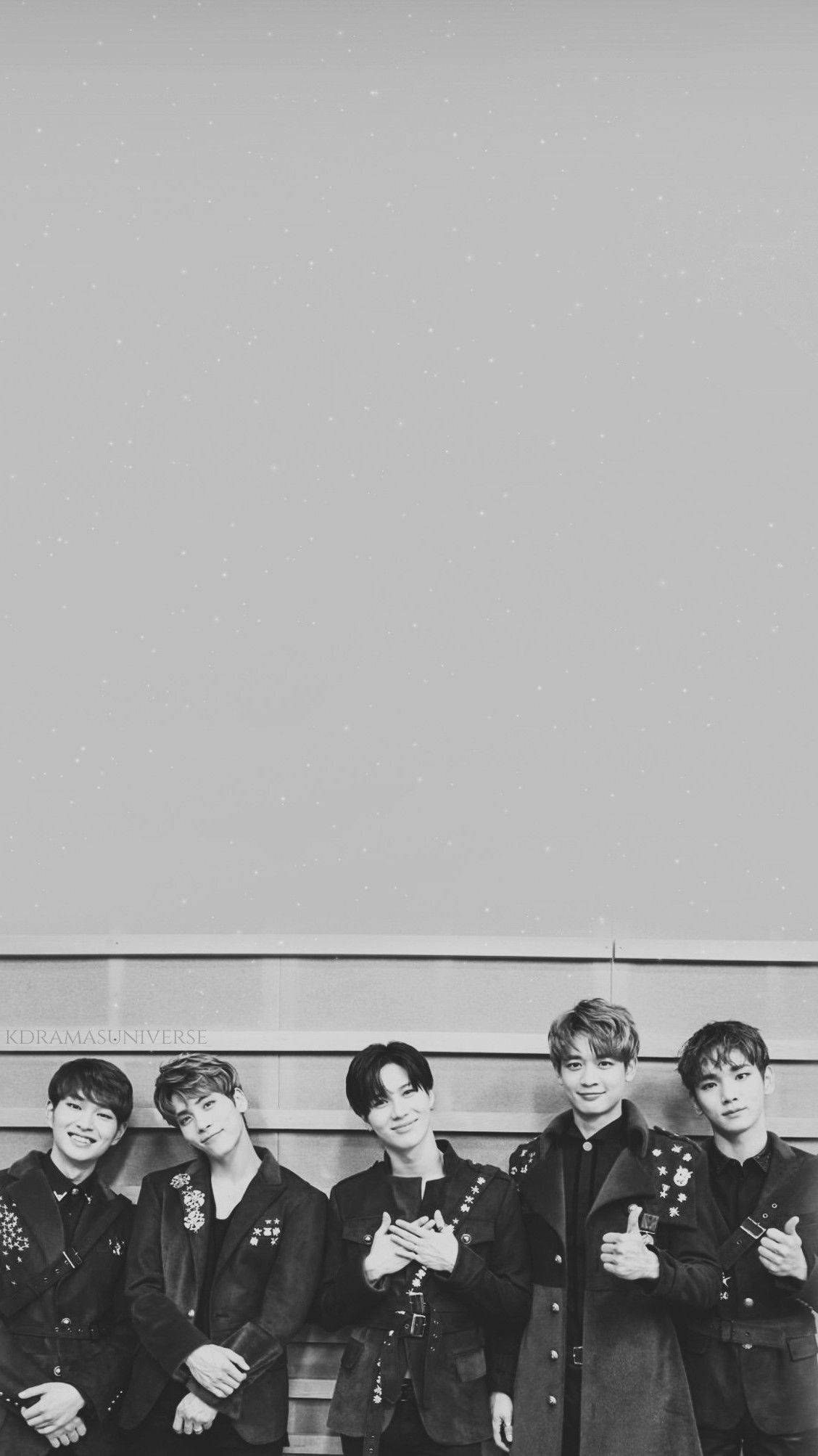 Shinee, black jackets, minimalist gray wall, Full HD Phone Wallpaper