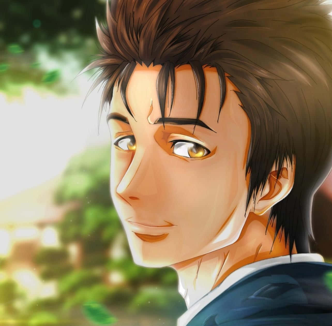 Shinichi Izumi, spiky brown hair, golden eyes, HD Desktop Wallpaper