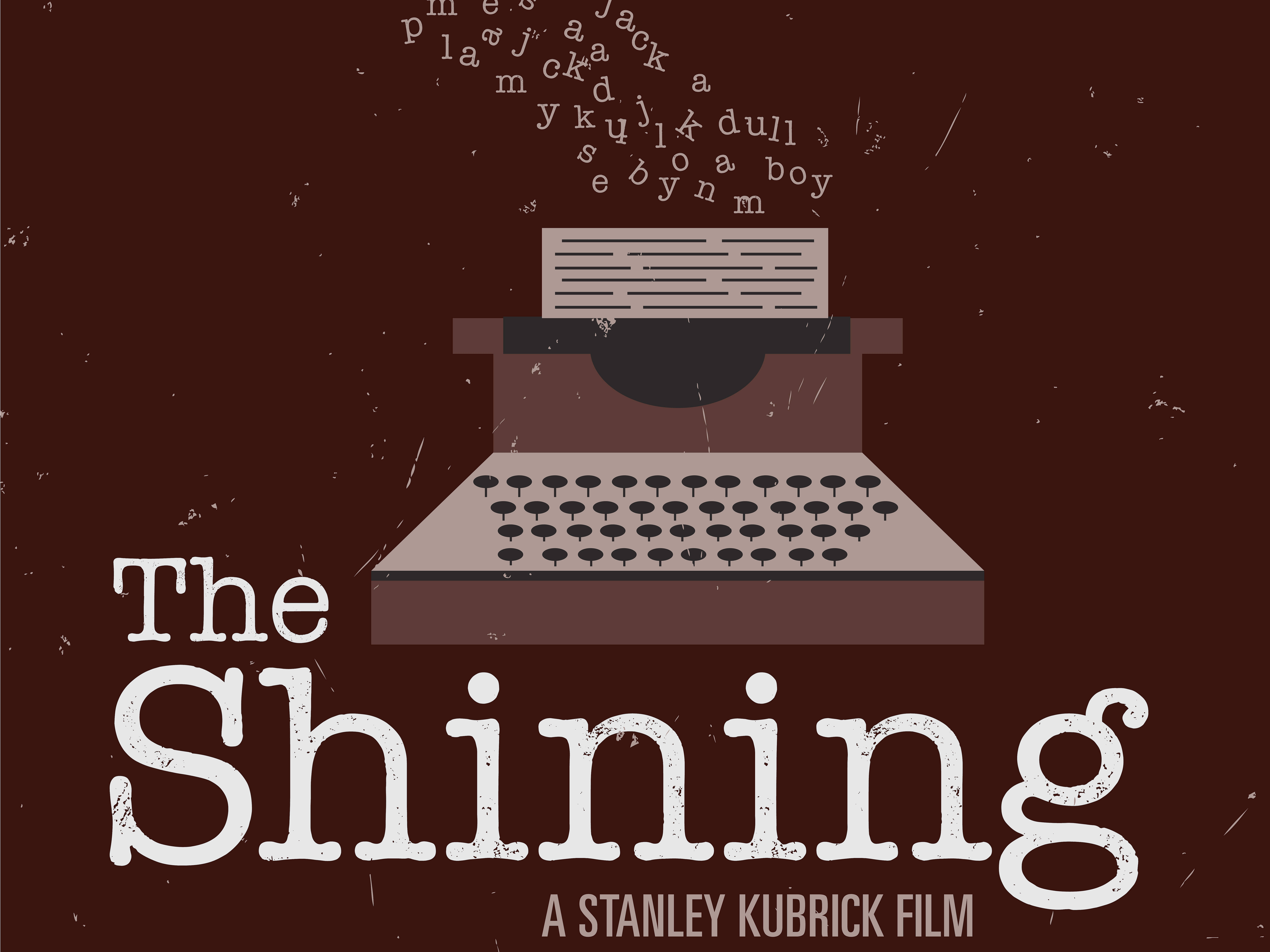 The Shining, minimalistic typewriter, dark brown textured background, 8K Desktop Wallpaper