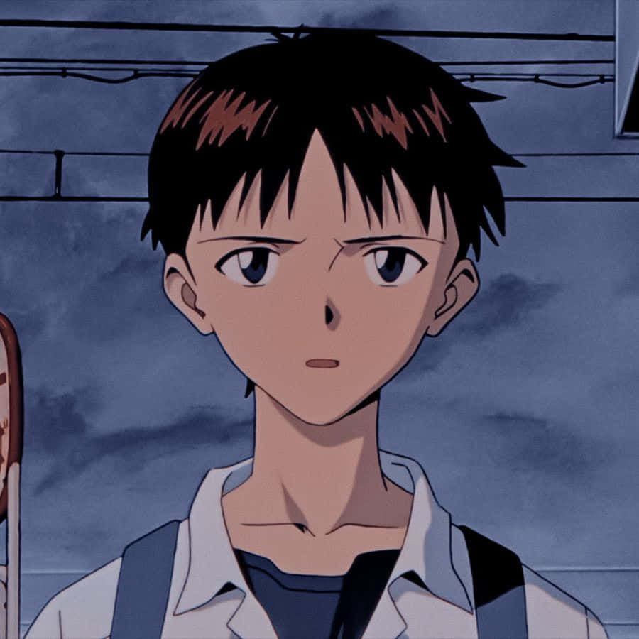 Shinji Ikari, spiky black hair, blue eyes, SD Desktop Wallpaper