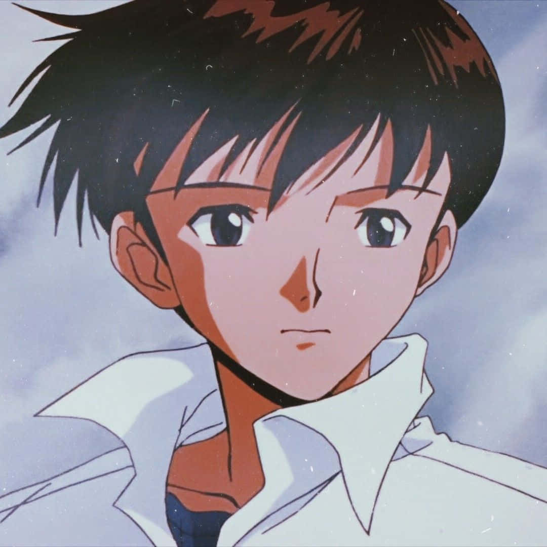 Shinji Ikari, spiky black hair, intense eyes, SD Desktop Wallpaper