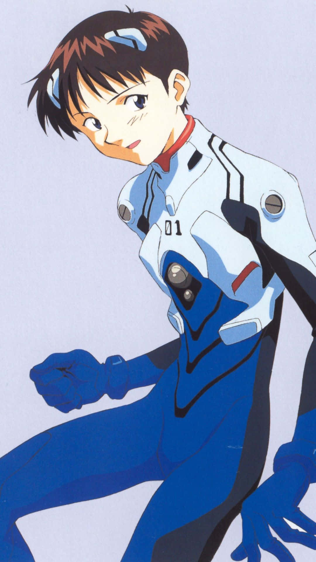 Shinji Ikari, blue and white pilot suit, lavender background, Full HD Phone Wallpaper