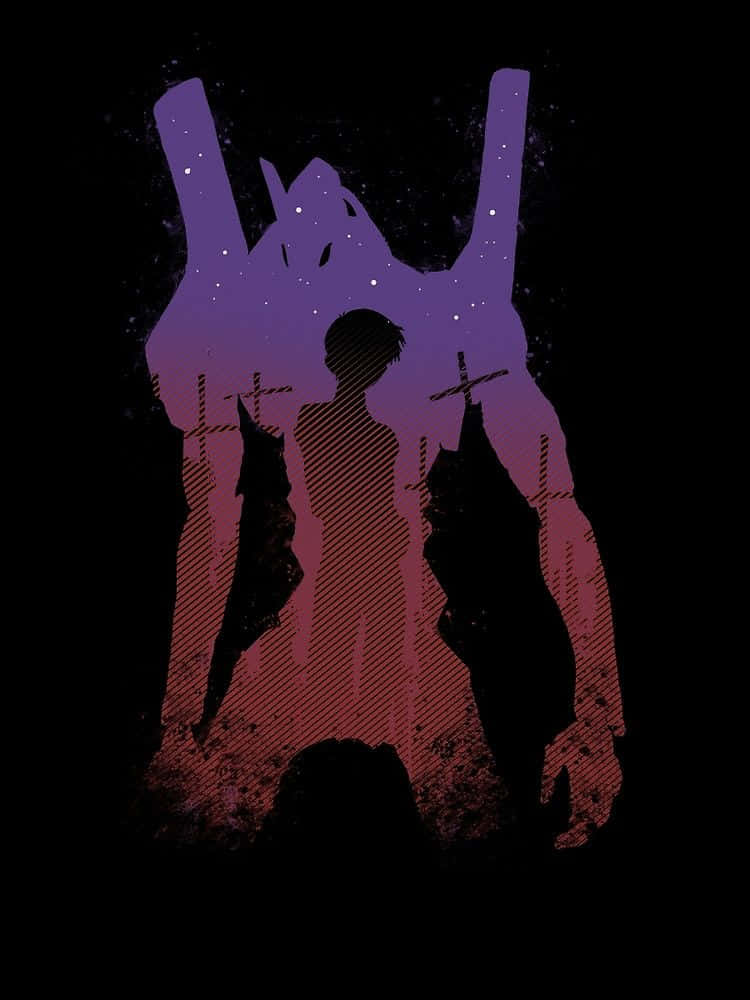Shinji Ikari, gradient purple and red sky, silhouette, SD Phone Wallpaper