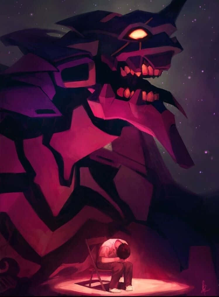 Shinji Ikari, purple monster, glowing orange eyes, SD Phone Wallpaper
