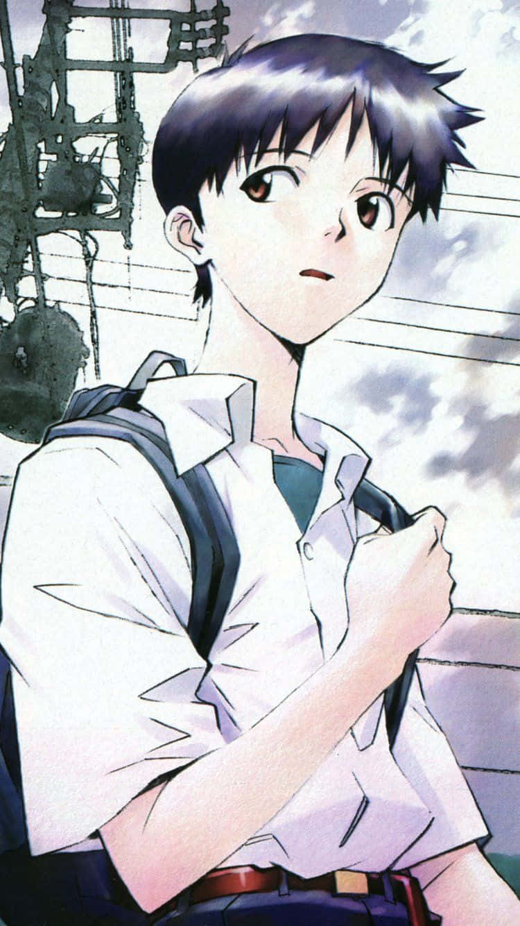 Shinji Ikari, spiky dark hair, backpack, HD Phone Wallpaper