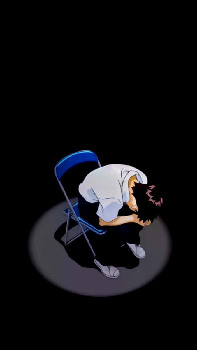 Shinji Ikari, white shirt, blue folding chair, SD Phone Wallpaper
