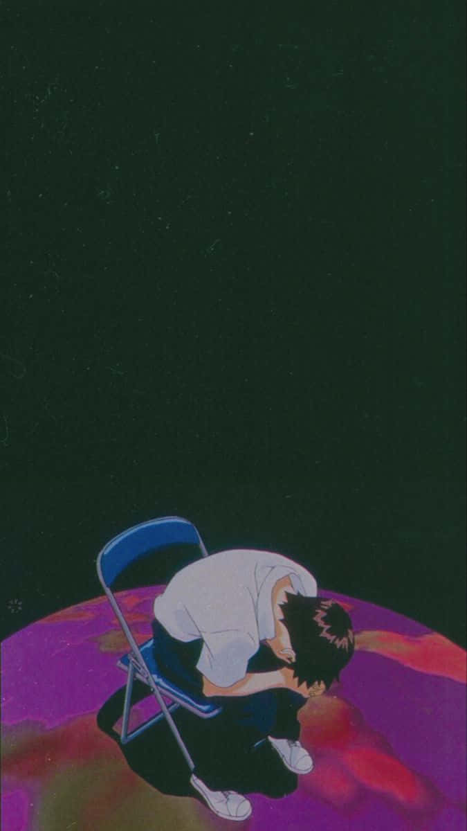 Shinji Ikari, glowing purple planet, starry void, SD Phone Wallpaper