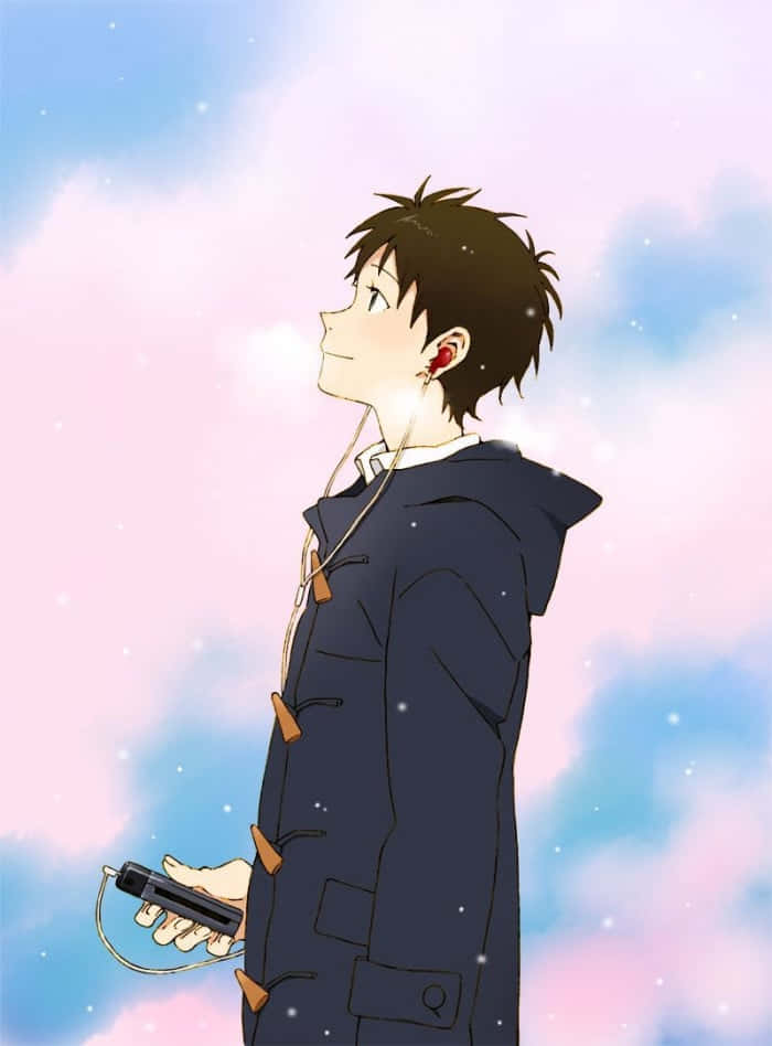 Shinji Ikari, dark coat, pastel sky, SD Phone Wallpaper
