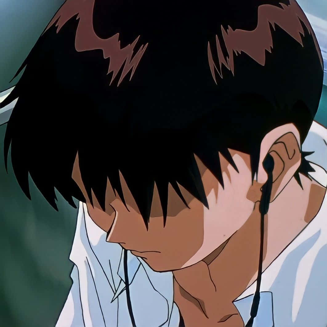 Shinji Ikari, spiky black hair, earphones, SD Desktop Wallpaper
