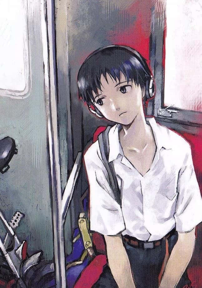 Shinji Ikari, train, colorful graffiti, SD Phone Wallpaper