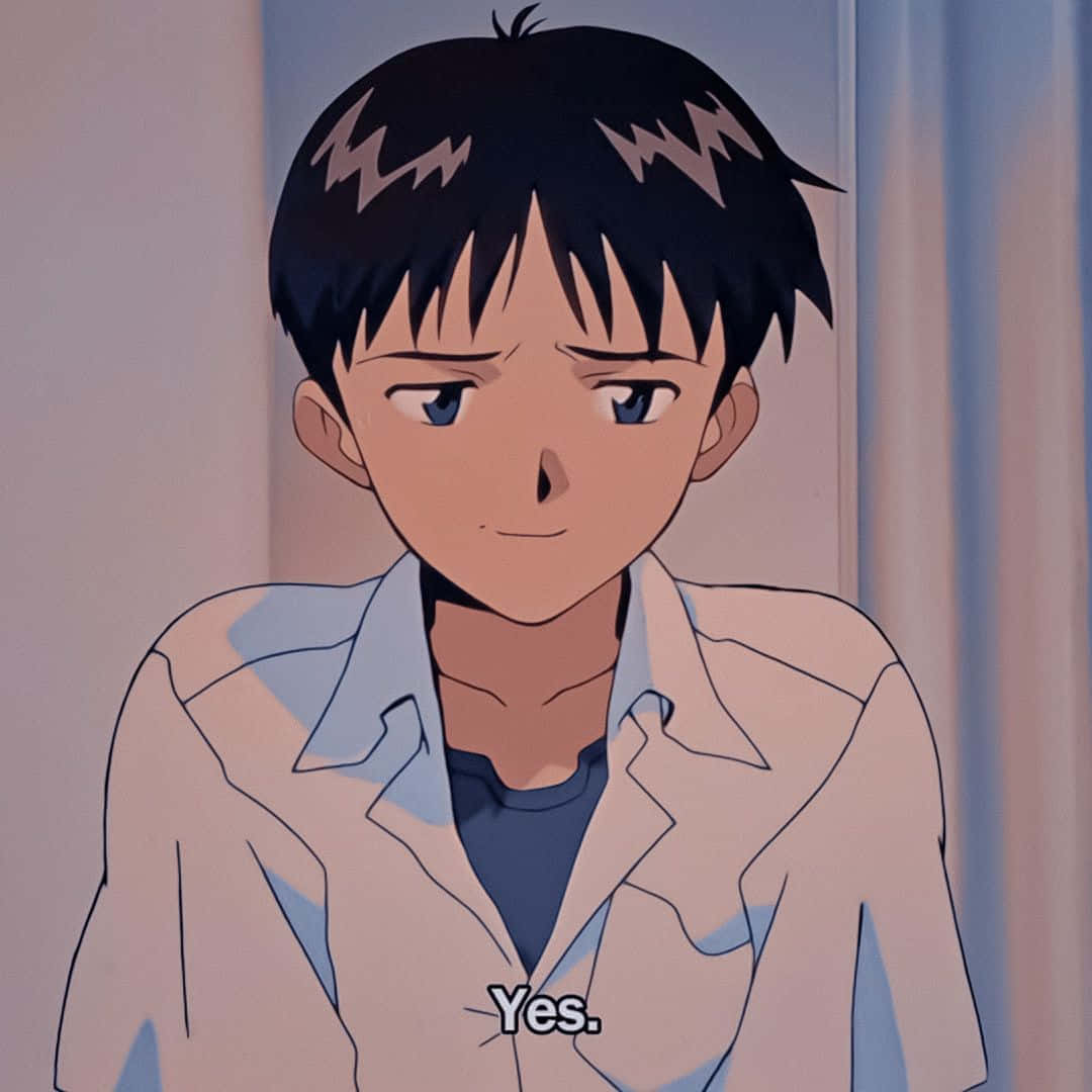 Shinji Ikari, spiky black hair, blue eyes, SD Desktop Wallpaper