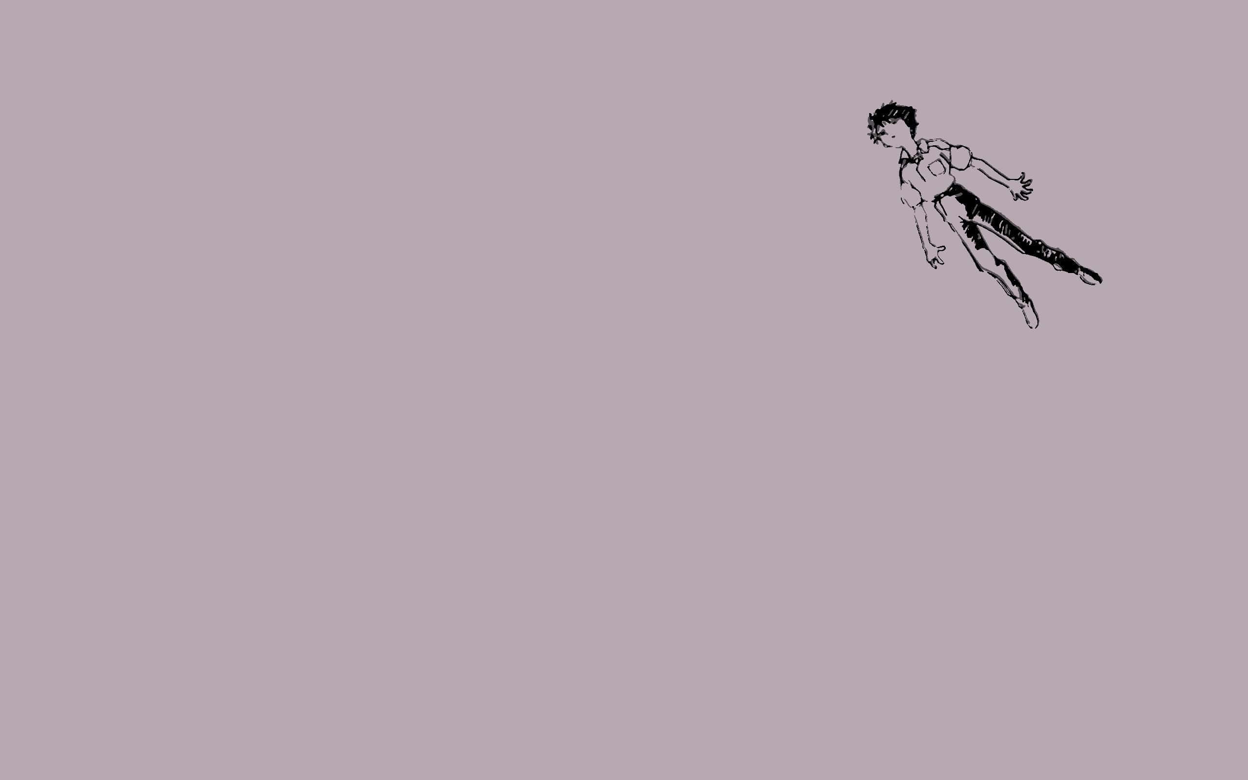 Shinji Ikari, black line-art, dynamic flight, 2K Desktop Wallpaper