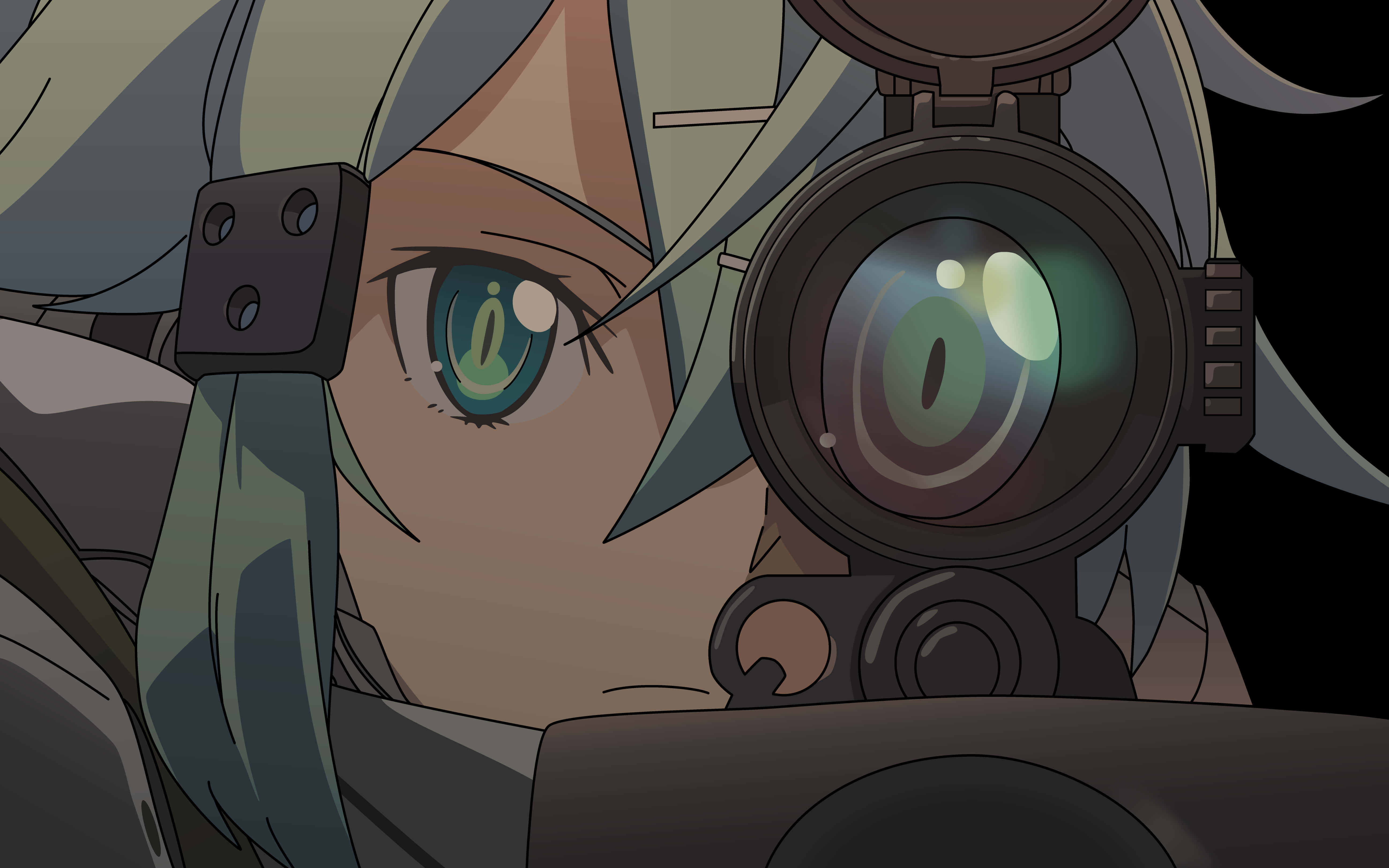 Shino Asada, teal hair, glowing green eyes, 5K Desktop Wallpaper