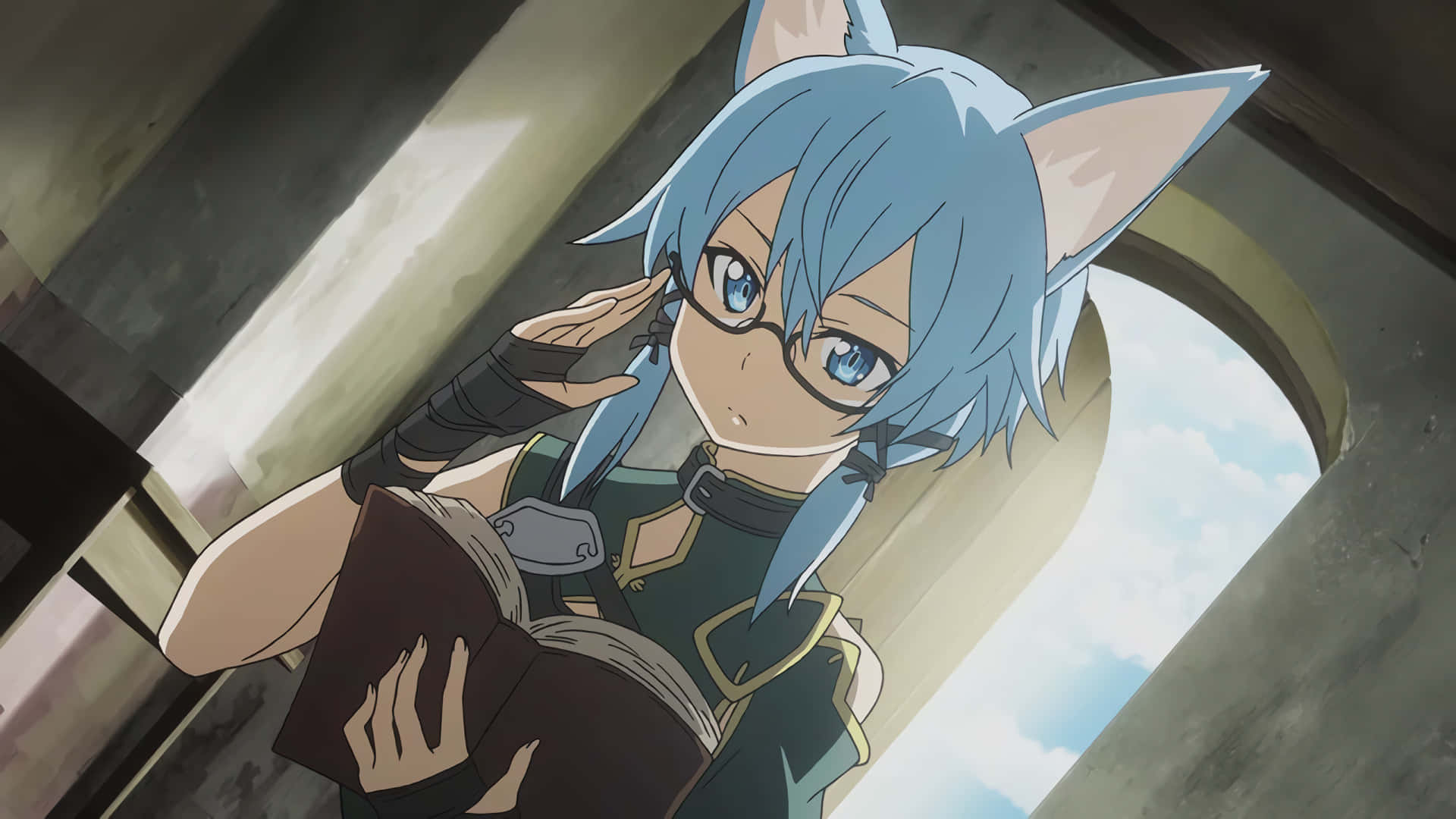 Shino Asada, blue-haired, cat ears, Full HD Desktop Wallpaper