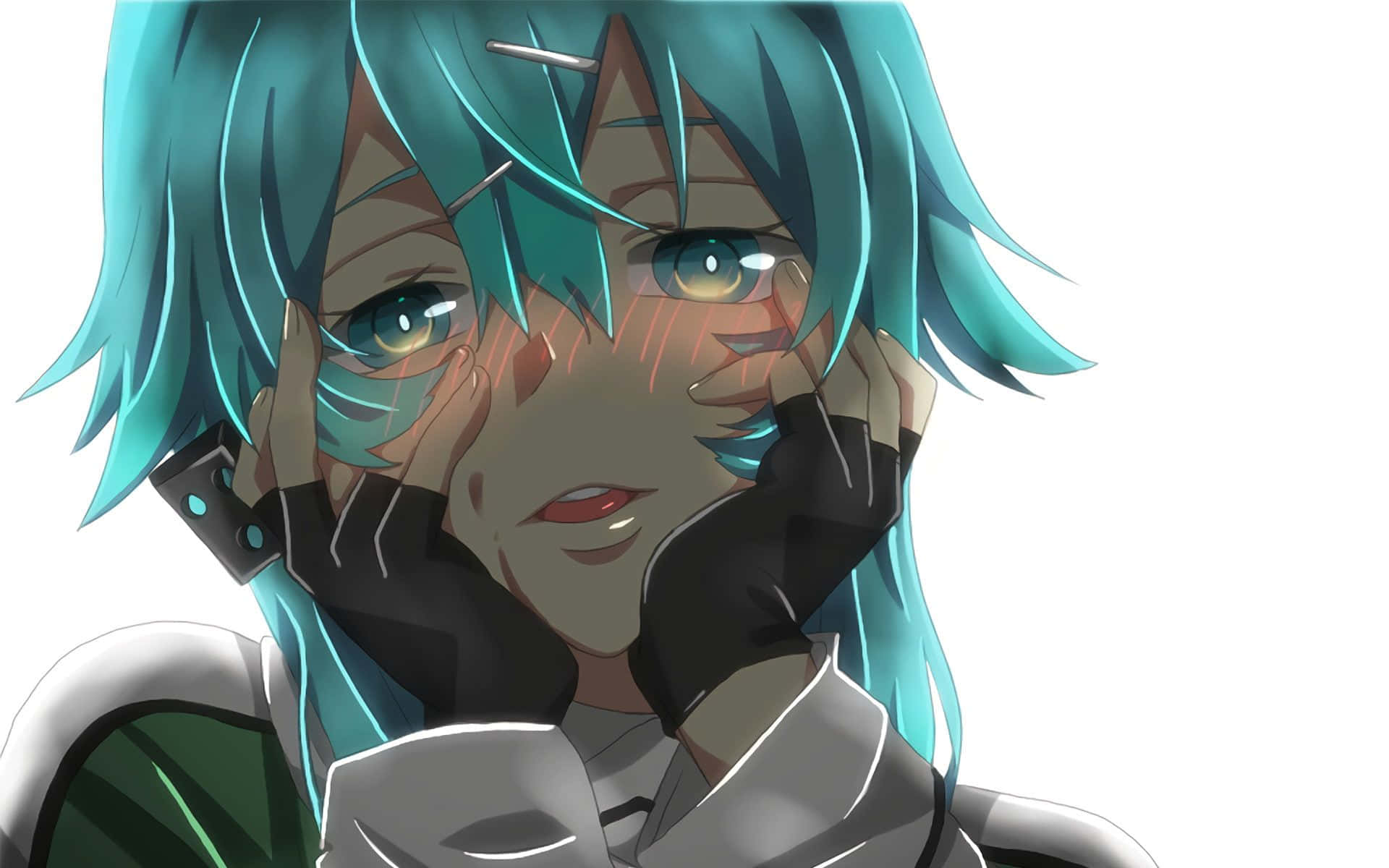 Shino Asada, teal-haired, glowing eyes, Full HD Desktop Wallpaper