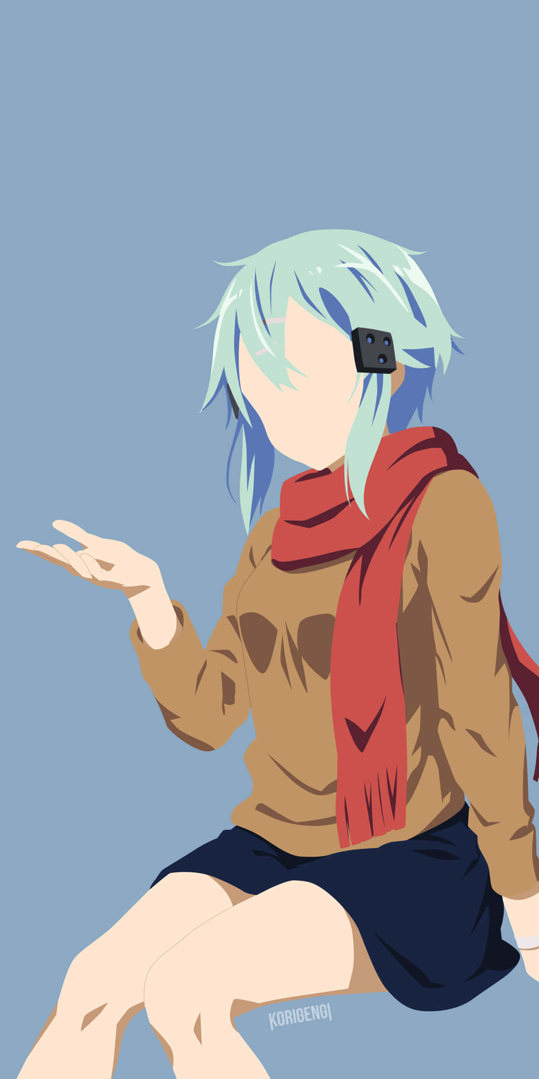 Shino Asada, light blue hair, red scarf, Full HD Phone Wallpaper