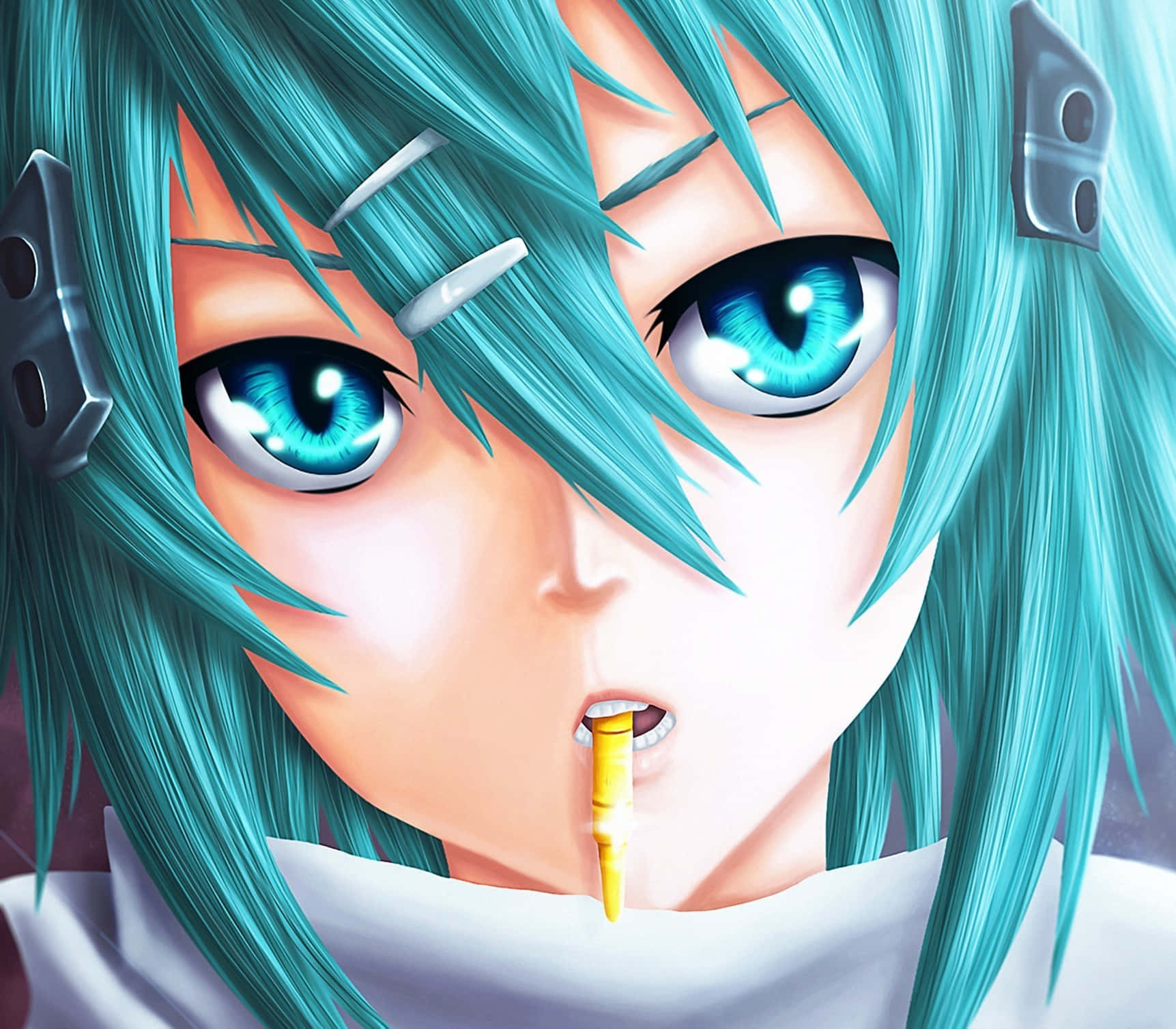 Shino Asada, turquoise hair, piercing blue eyes, HD Desktop Wallpaper