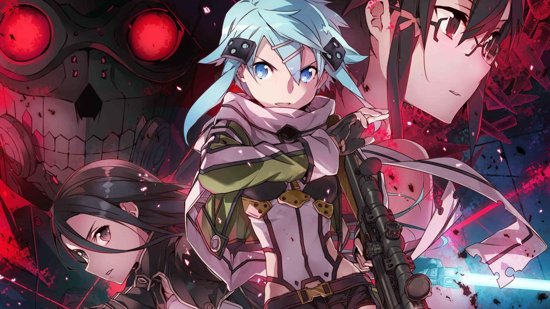 Shino Asada, combat gear, red-eyed mechanical monster, Full HD Desktop Wallpaper