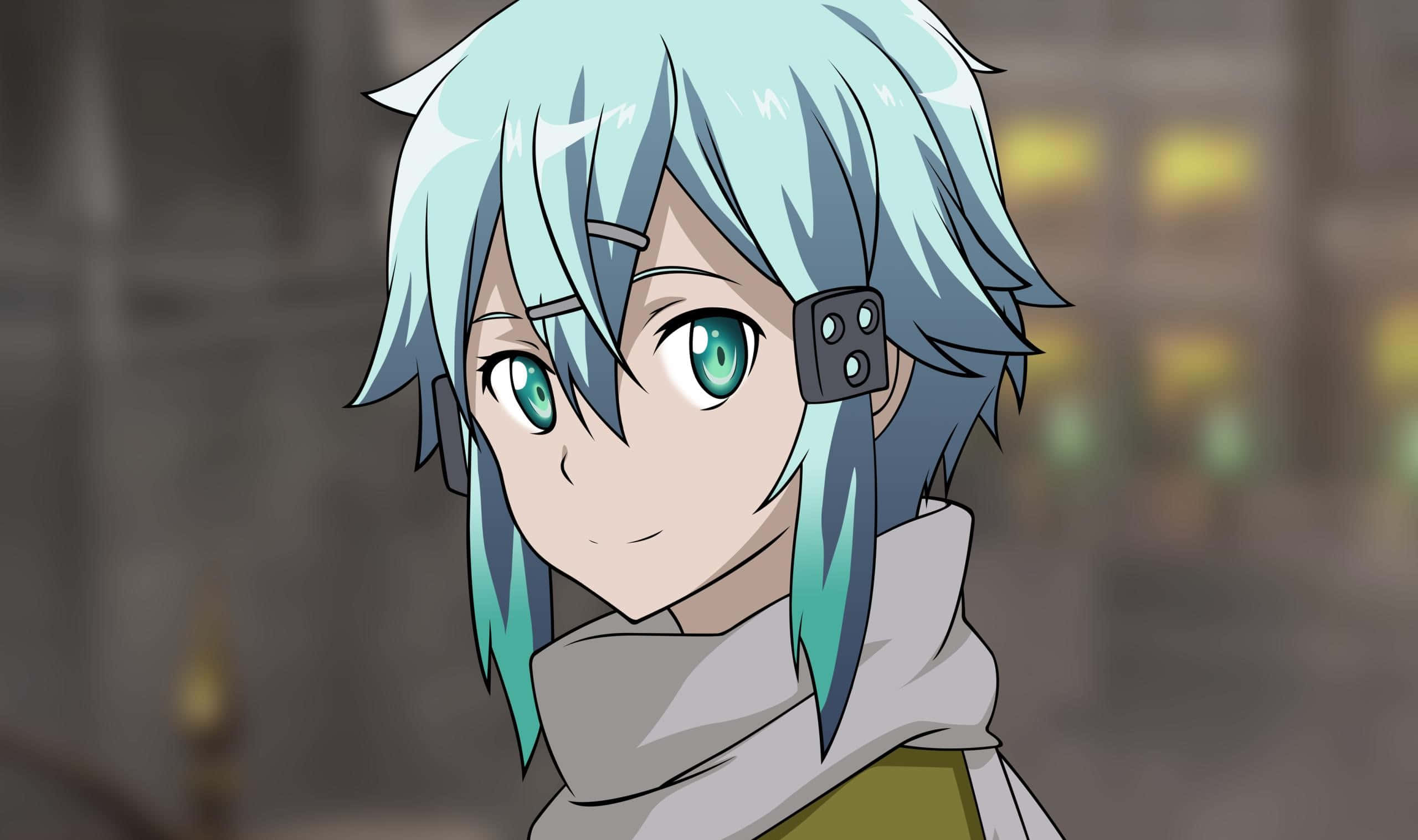 Shino Asada, light blue hair, green eyes, 2K Desktop Wallpaper