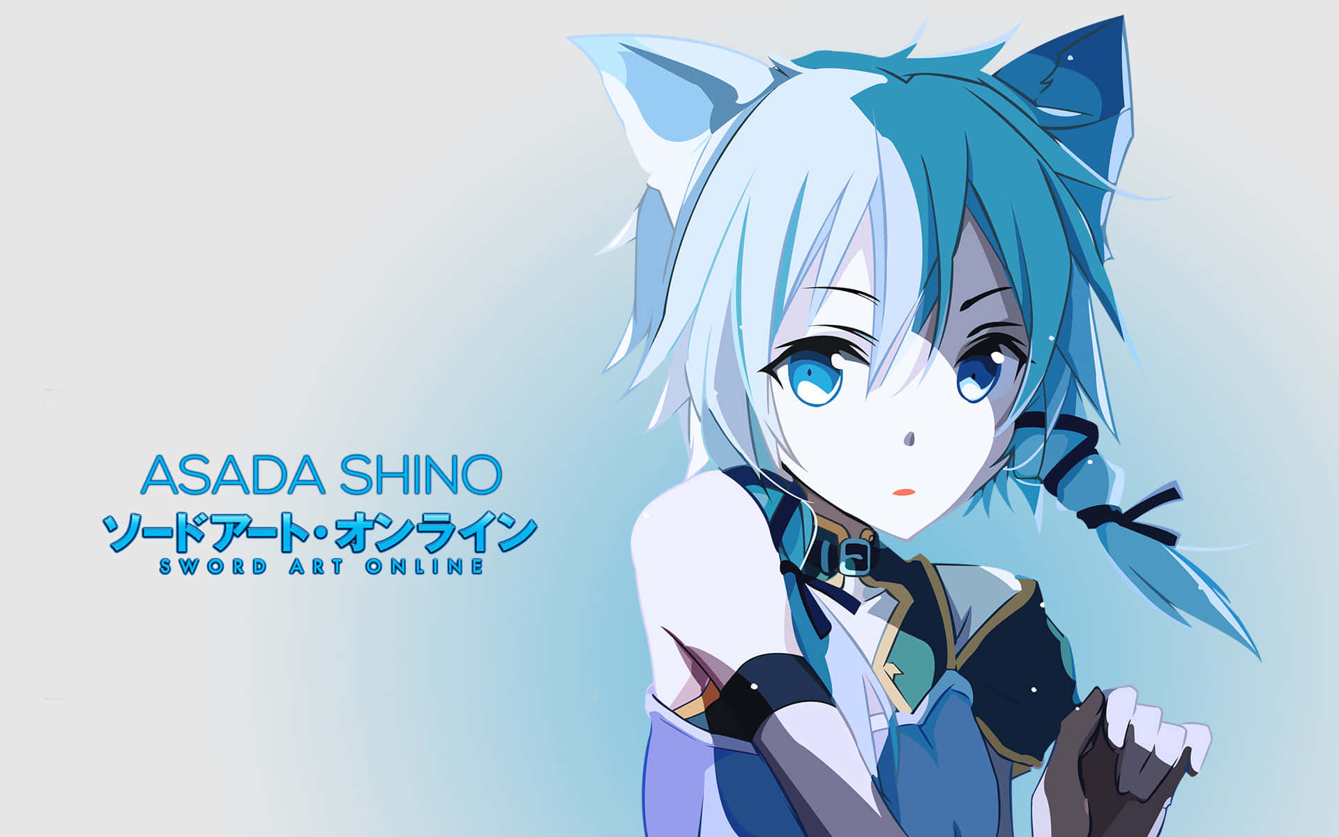 Shino Asada, blue hair, cat ears, Full HD Desktop Wallpaper