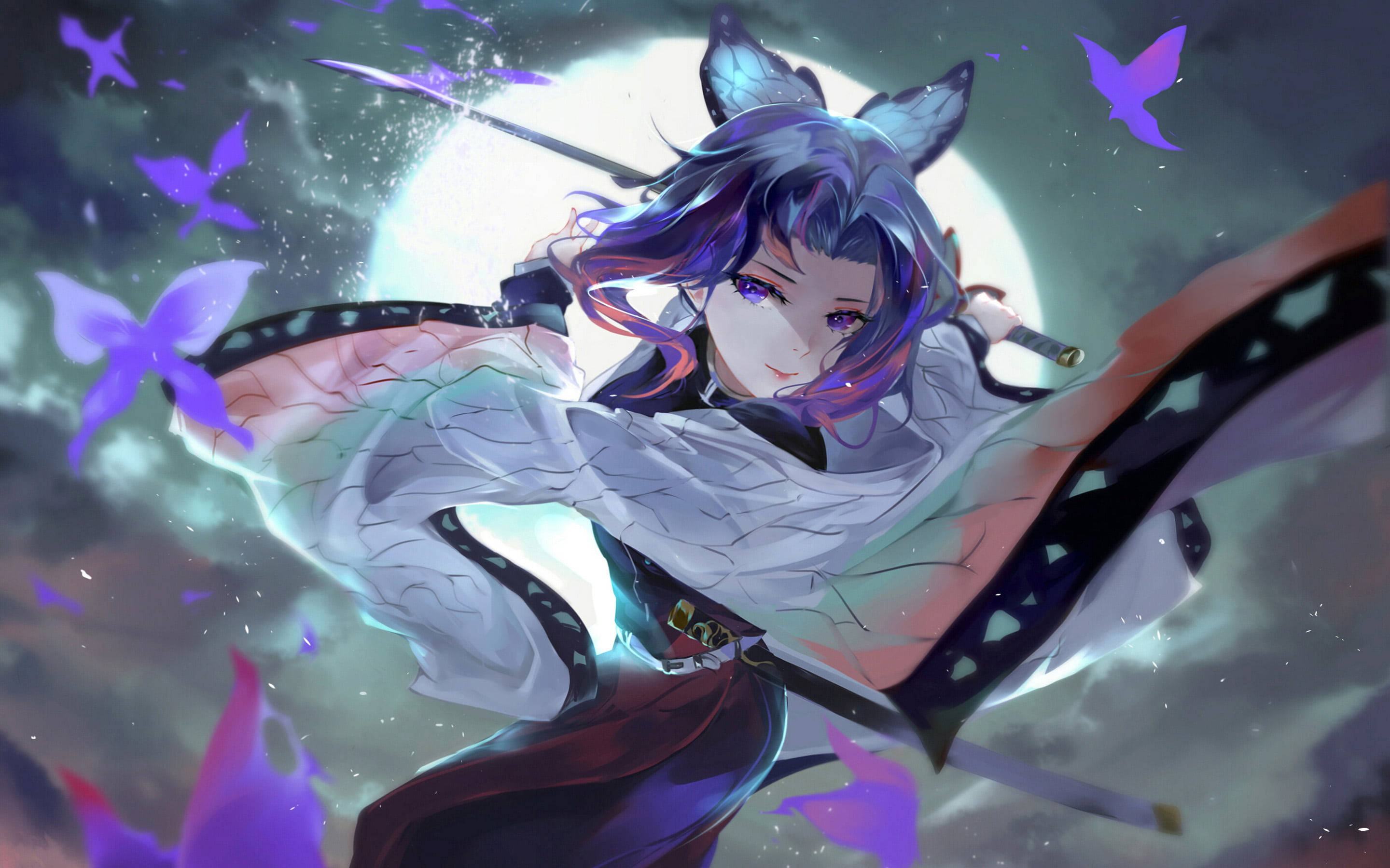Shinobu Kocho, purple-haired, fox ears, 2K Desktop Wallpaper