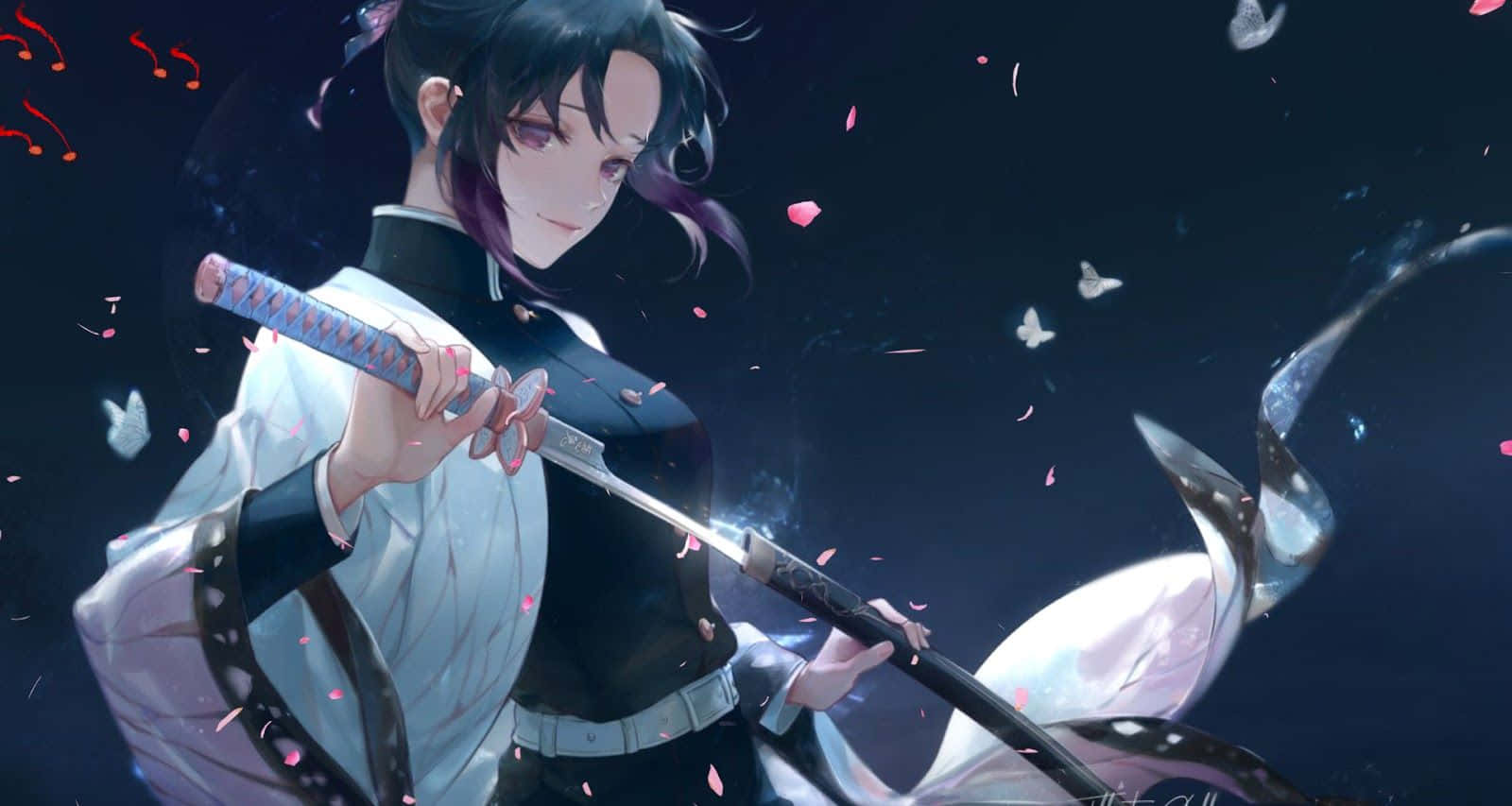 Shinobu Kocho, katana, cherry blossoms, HD Desktop Wallpaper