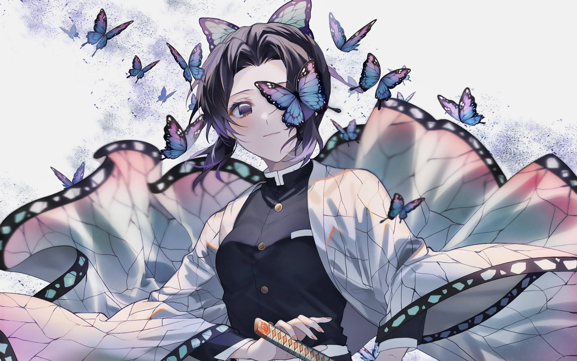 Shinobu Kocho, purple and blue butterflies, butterfly wings, Full HD Desktop Wallpaper