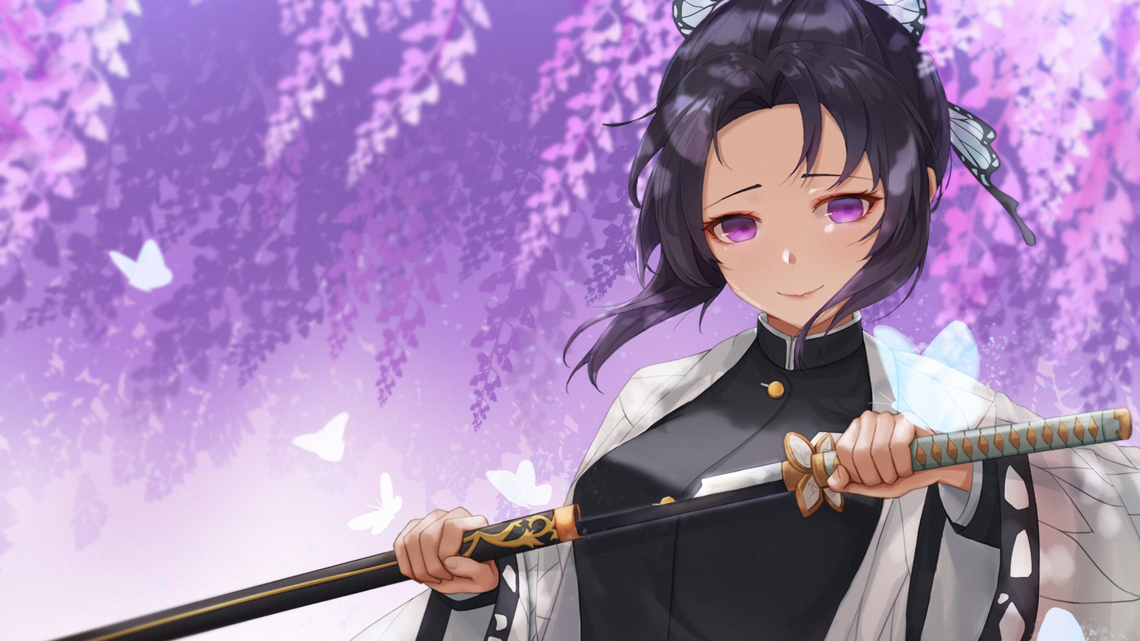 Shinobu Kocho, black katana, purple eyes, 4K Desktop Wallpaper