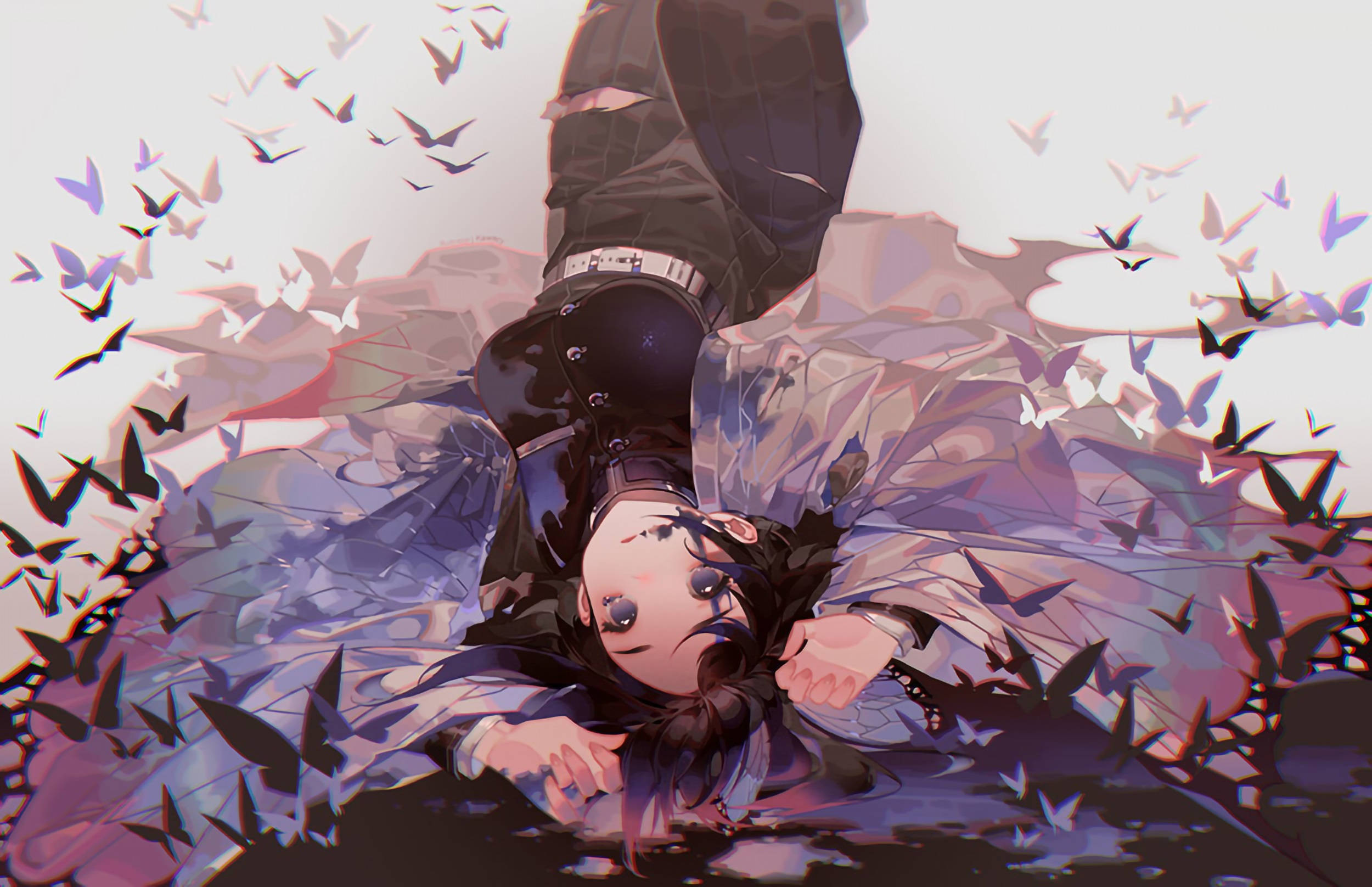 Shinobu Kocho, black butterflies, butterfly wings, Full HD Desktop Wallpaper